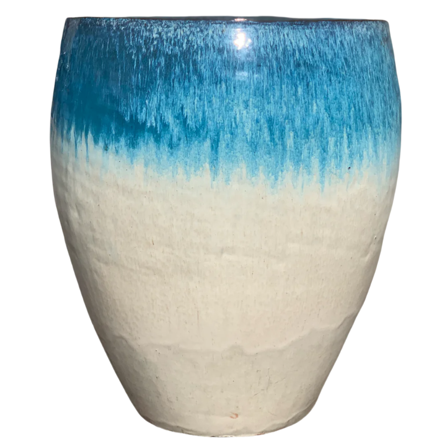 Keramik-Blumentopf POSEIDON - Weiß/Blau