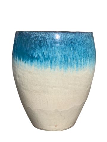 Keramik-Blumentopf POSEIDON - Weiß/Blau