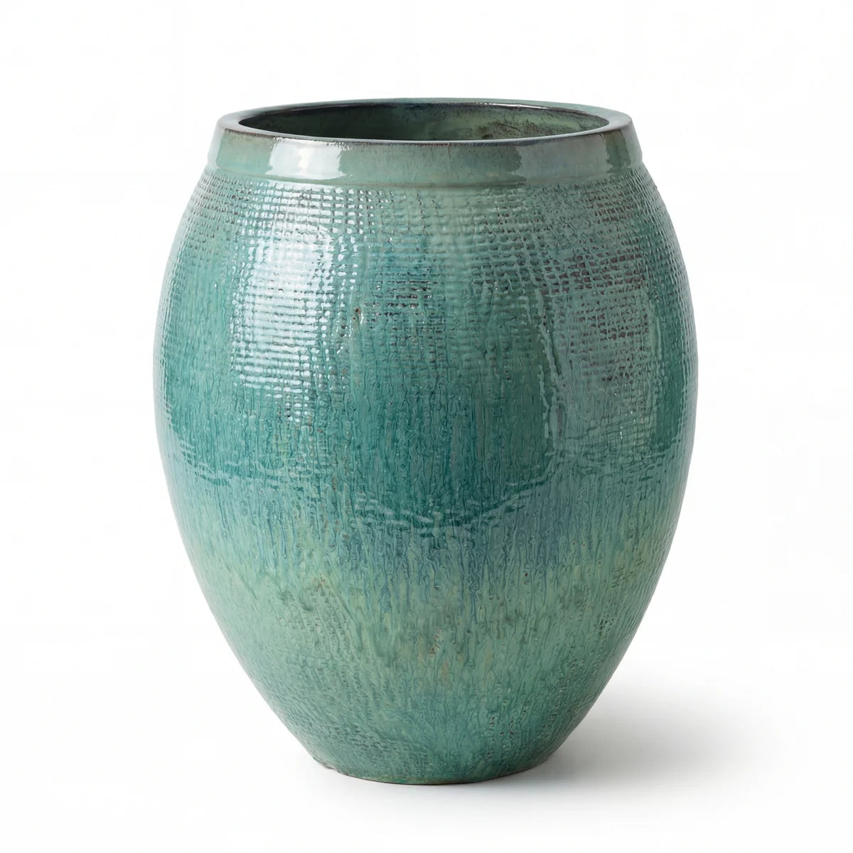 COCOON – Ozeanblau – großer handgefertigter Outdoor-Pflanzkübel aus glasierter Terrakotta, frostbeständig