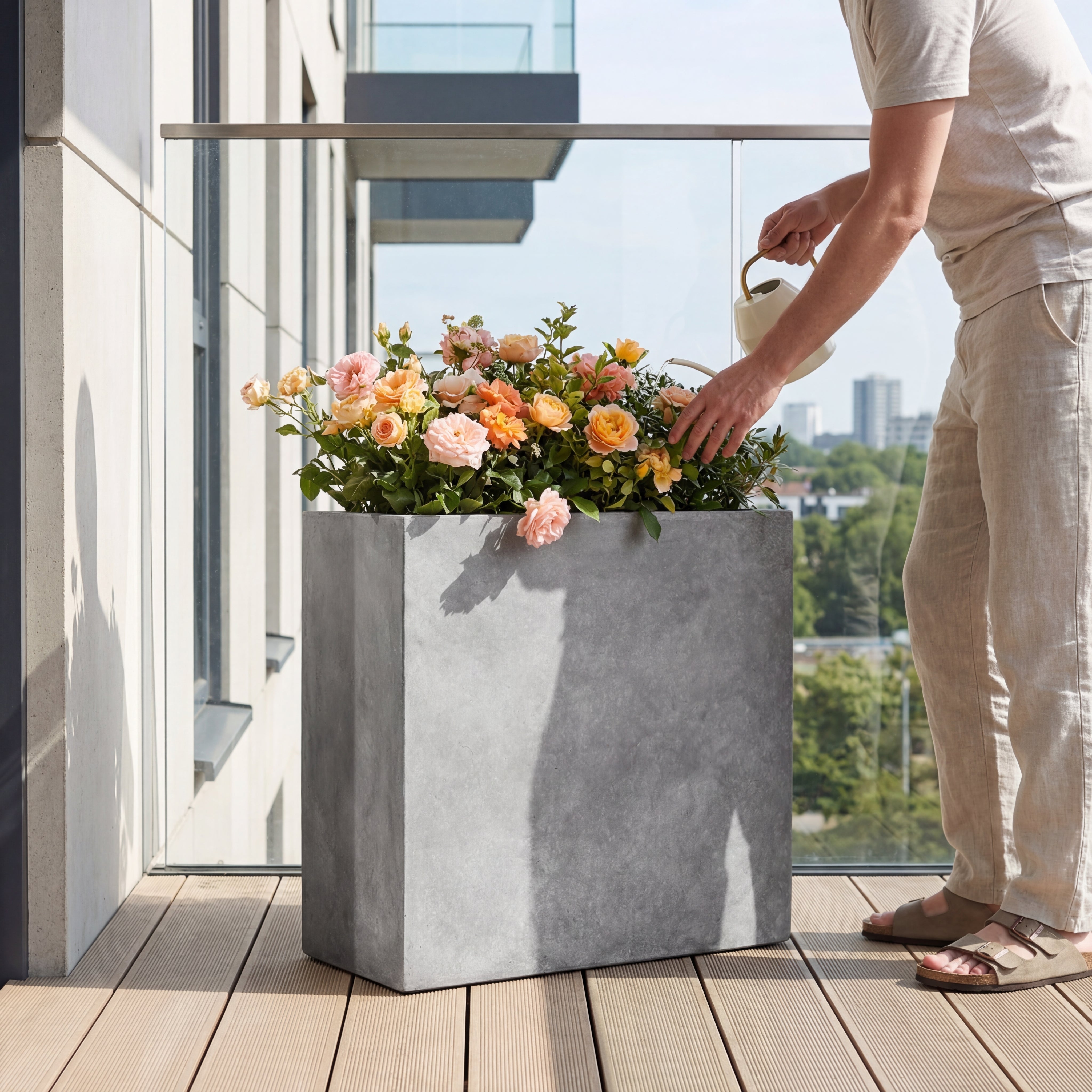 Pflanzkübel Beton Hellgrau 99×46×46 cm – Horizon, frostfest & robust