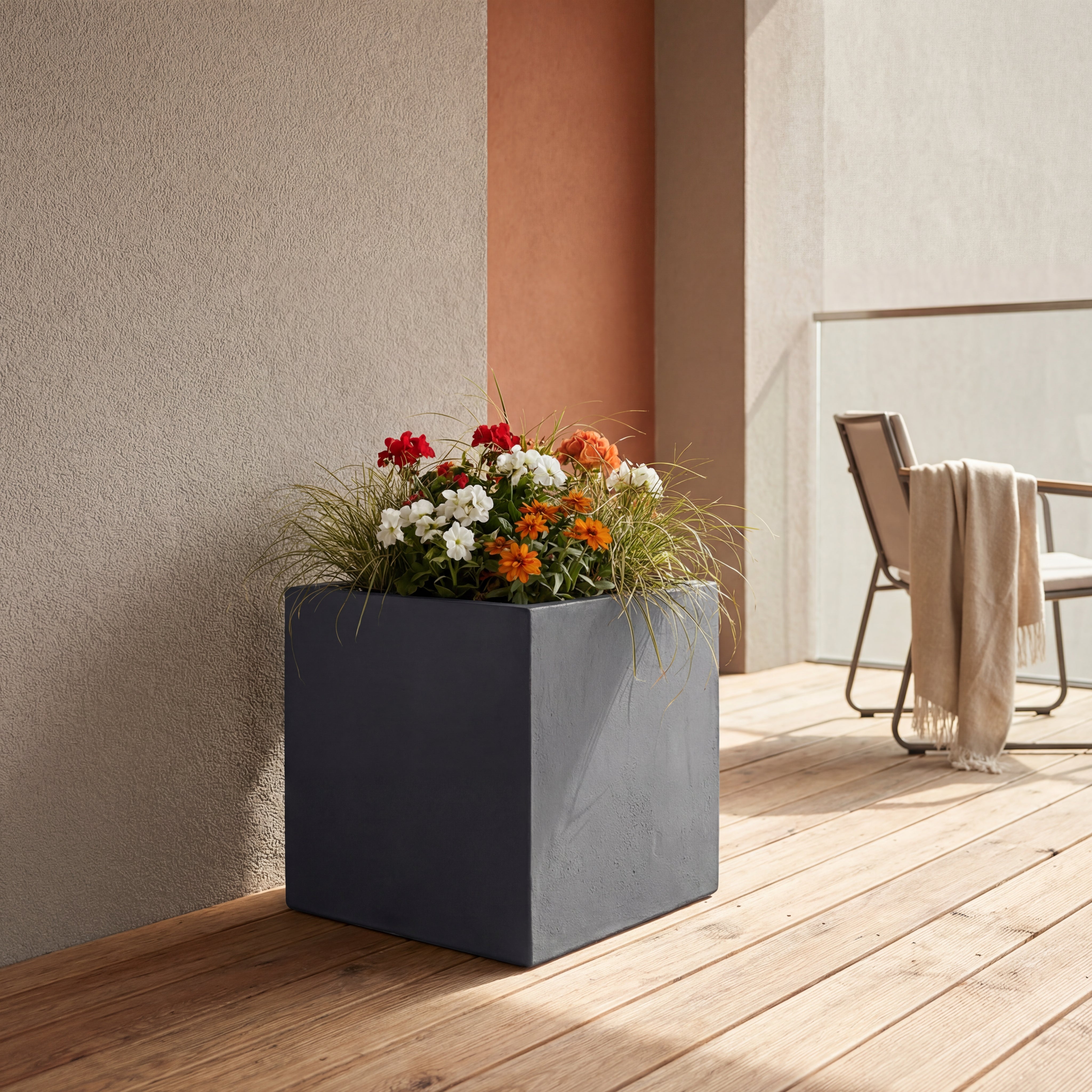 Stylový betonový květináč KUBIX v interiéru