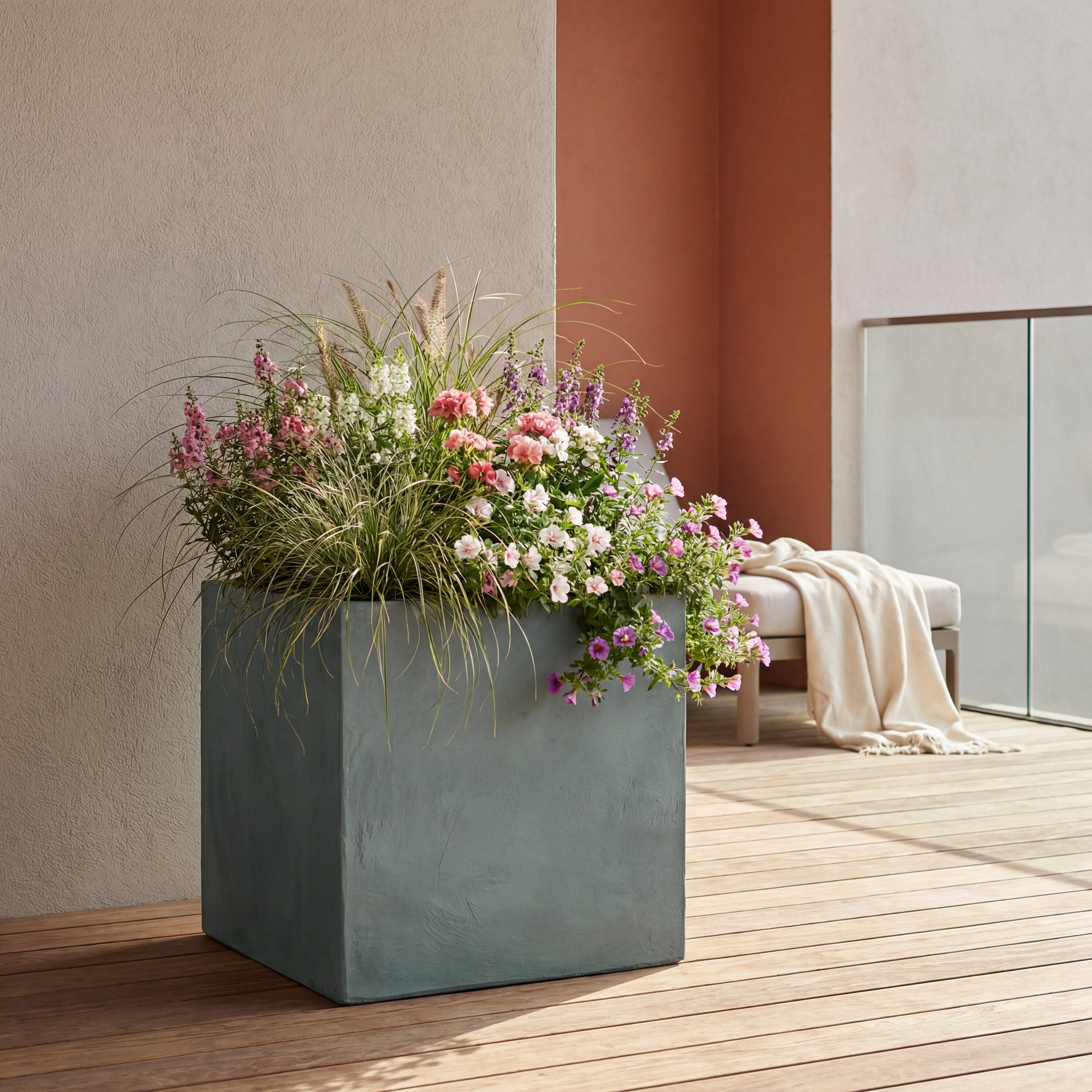 Stylový betonový květináč KUBIX v interiéru