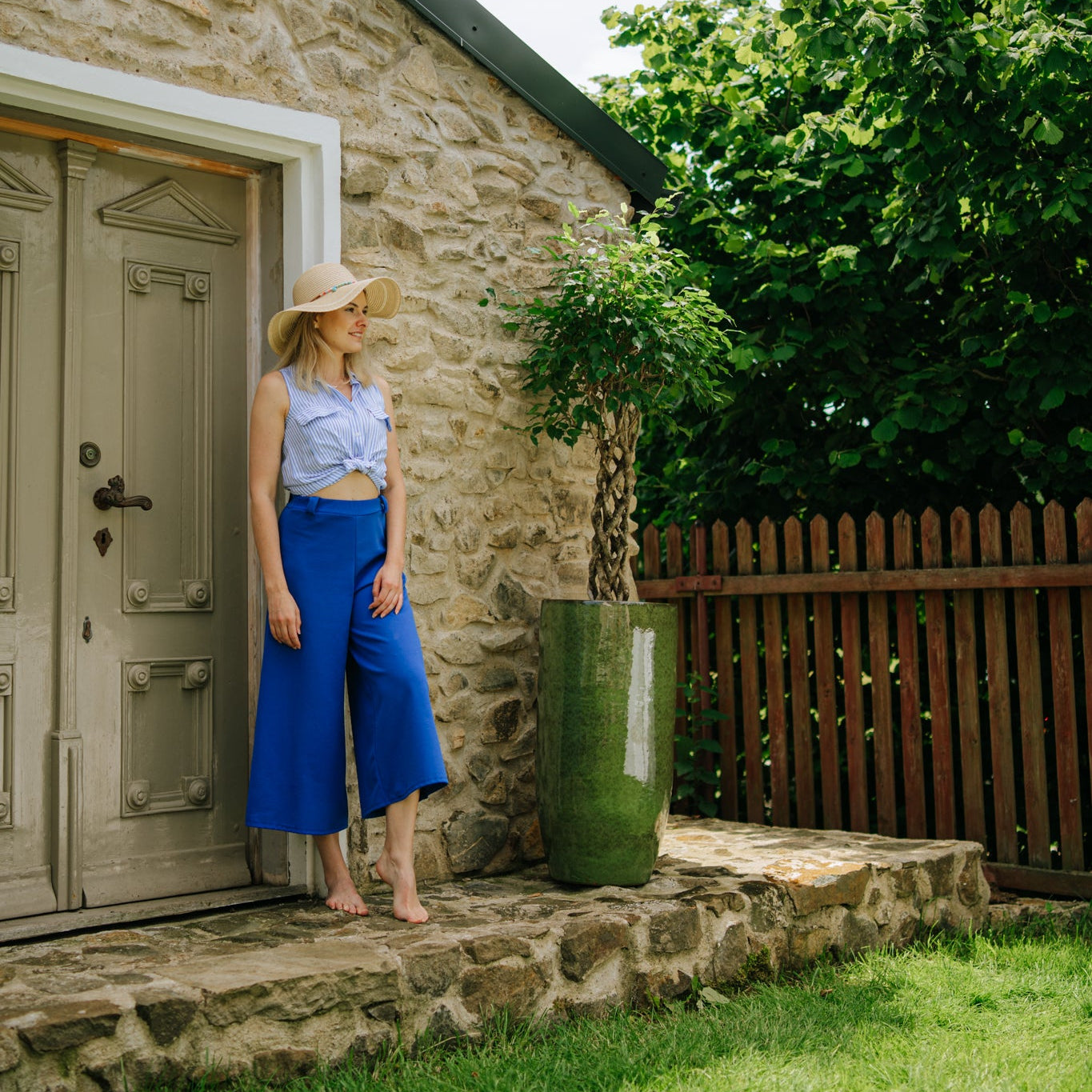 Provencelia Pflanzkübel ATHENA Tropengrün – glasierte Keramik, Anduze-Stil