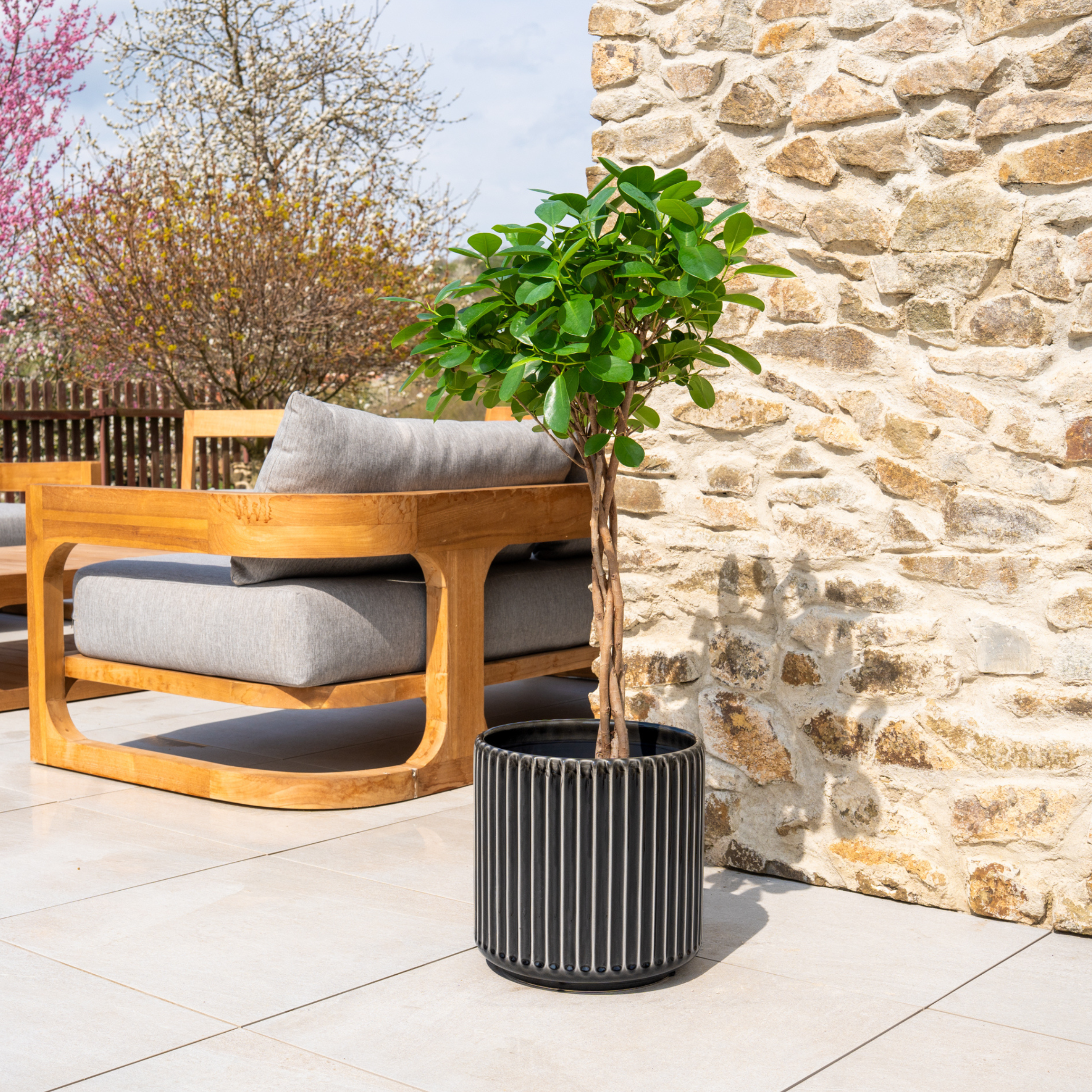 Keramik-Blumentopf LONDON - Grau/Schwarz