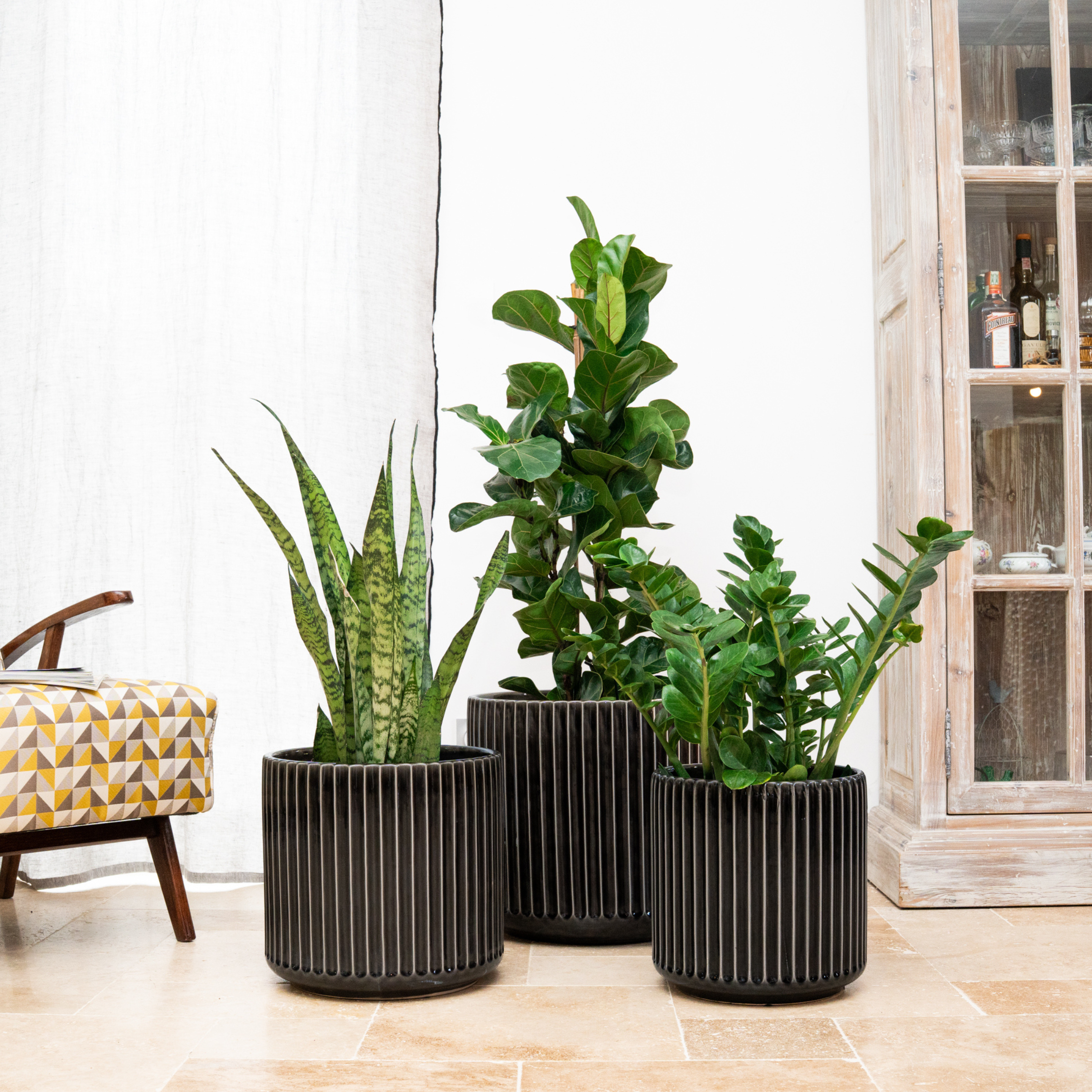 Keramik-Blumentopf LONDON - Grau/Schwarz