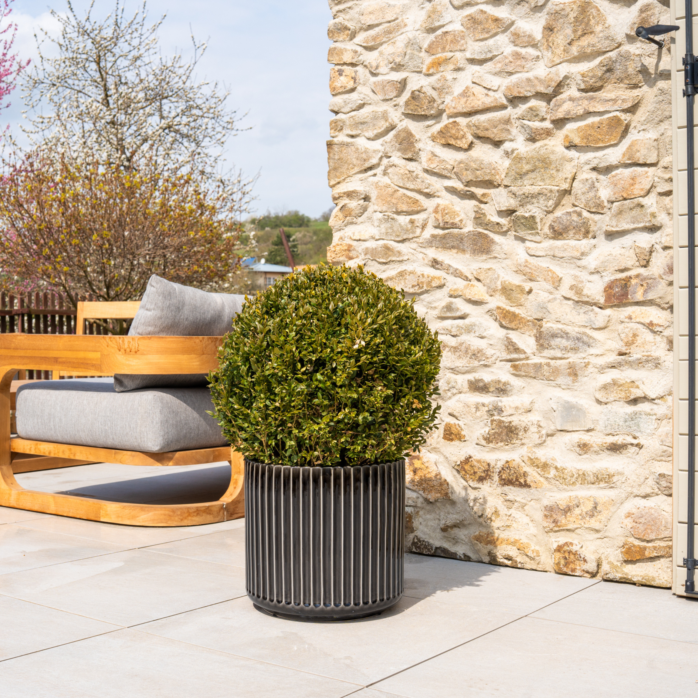 Keramik-Blumentopf LONDON - Grau/Schwarz