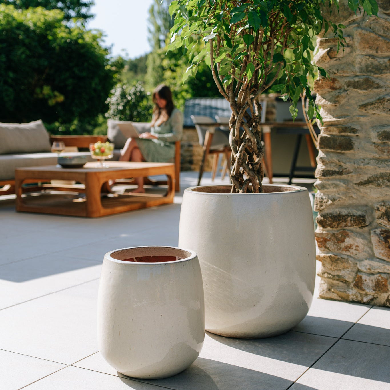 Keramik-Blumentopf SOCRATE - Cremefarben