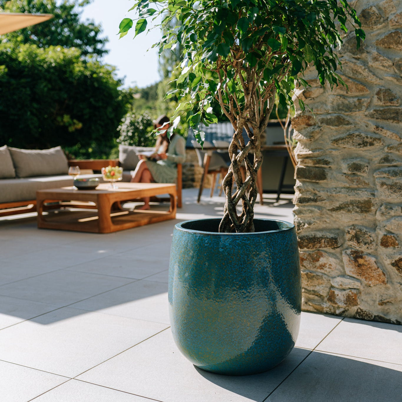 Keramik-Blumentopf SOCRATE - Stahlblau