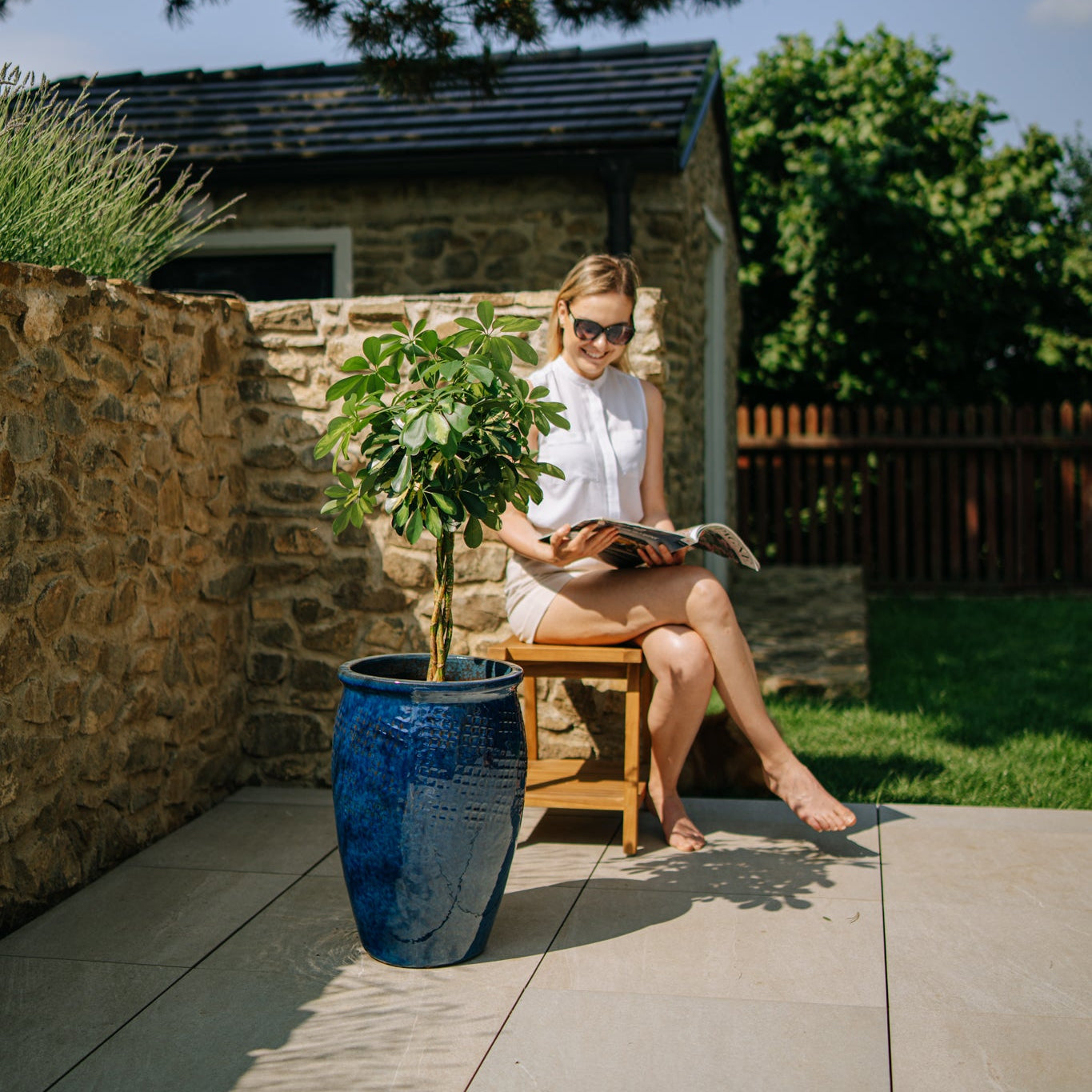 Keramik-Blumentopf POSEIDON - Azurblau