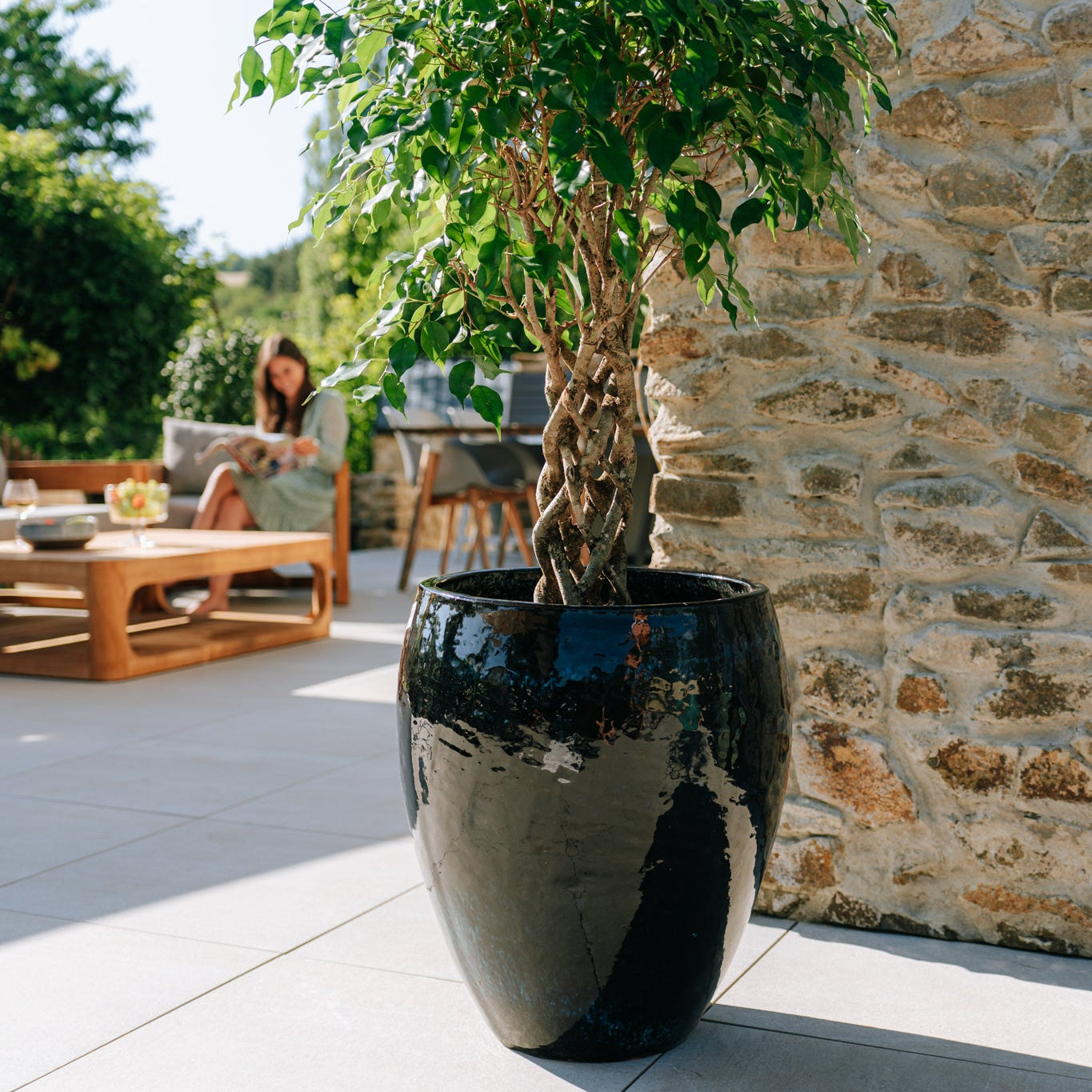 Keramik-Blumentopf POSEIDON - Schwarz