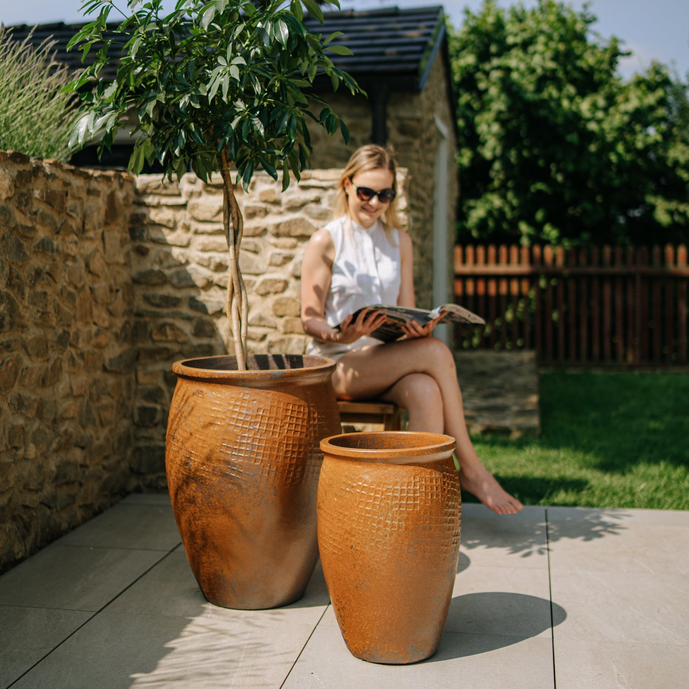 Keramik-Blumentopf POSEIDON - Rostoptik