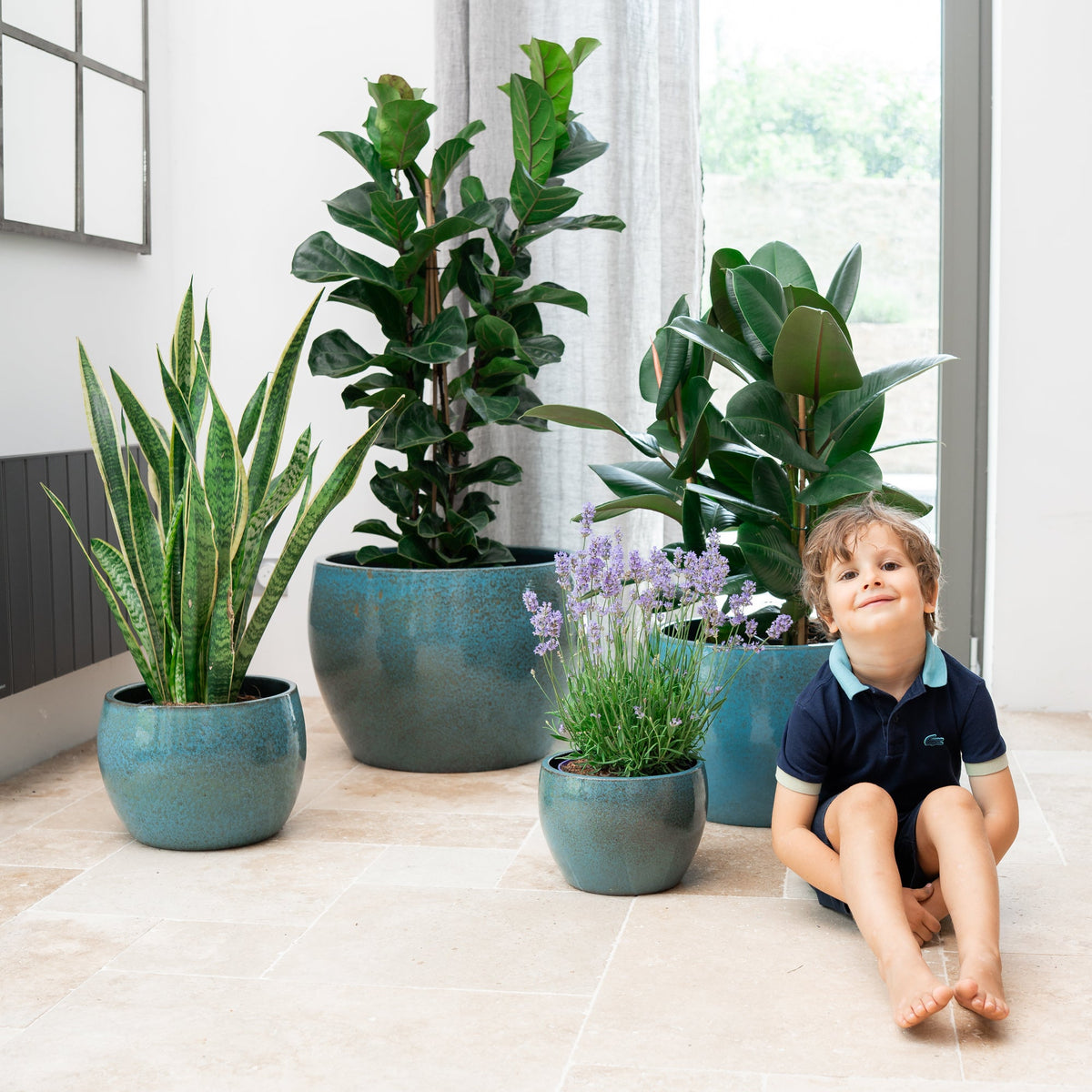 Blumentopf ROMULUS Stahlblau – handgefertigte Keramik, XXL bis 68 cm