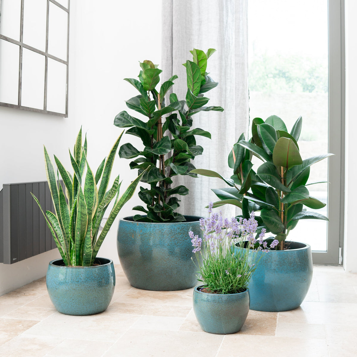 Provencelia Pflanzkübel ROMULUS Stahlblau – glasierte Keramik, Anduze-Stil