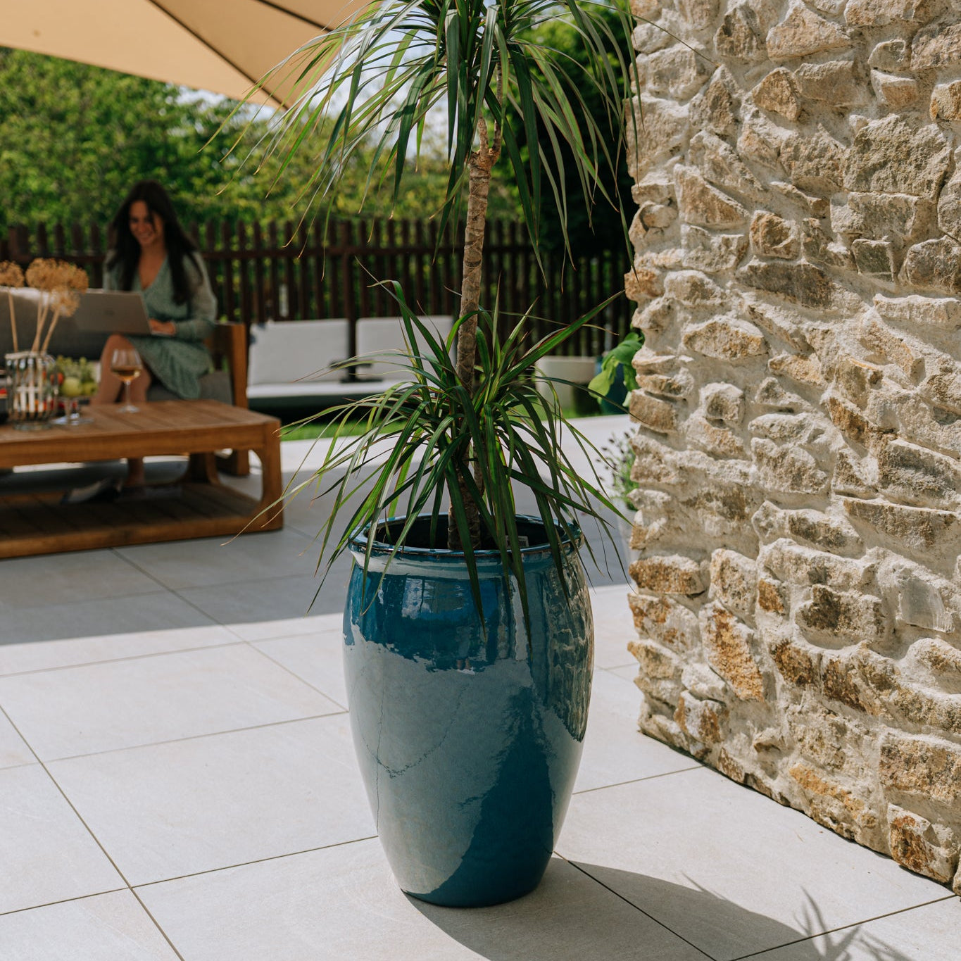 Keramik-Blumentopf BACCHUS – Azurblau