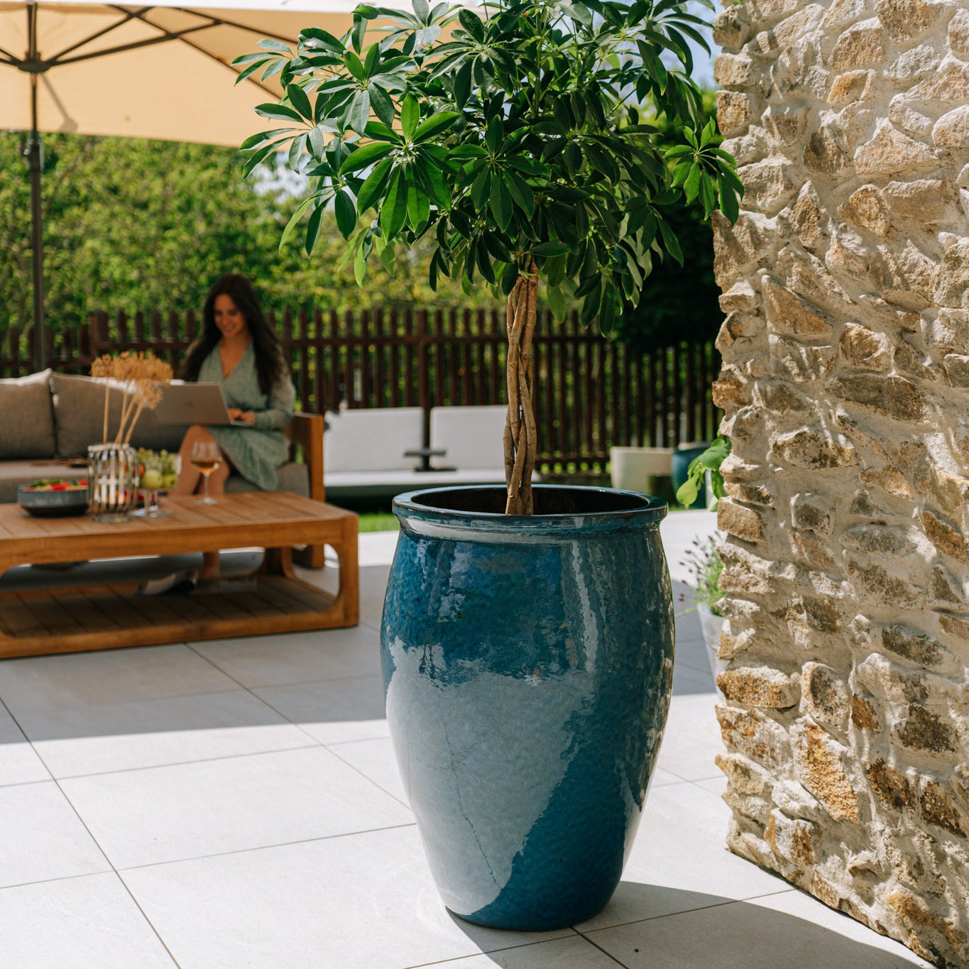 Keramik-Blumentopf BACCHUS – Azurblau