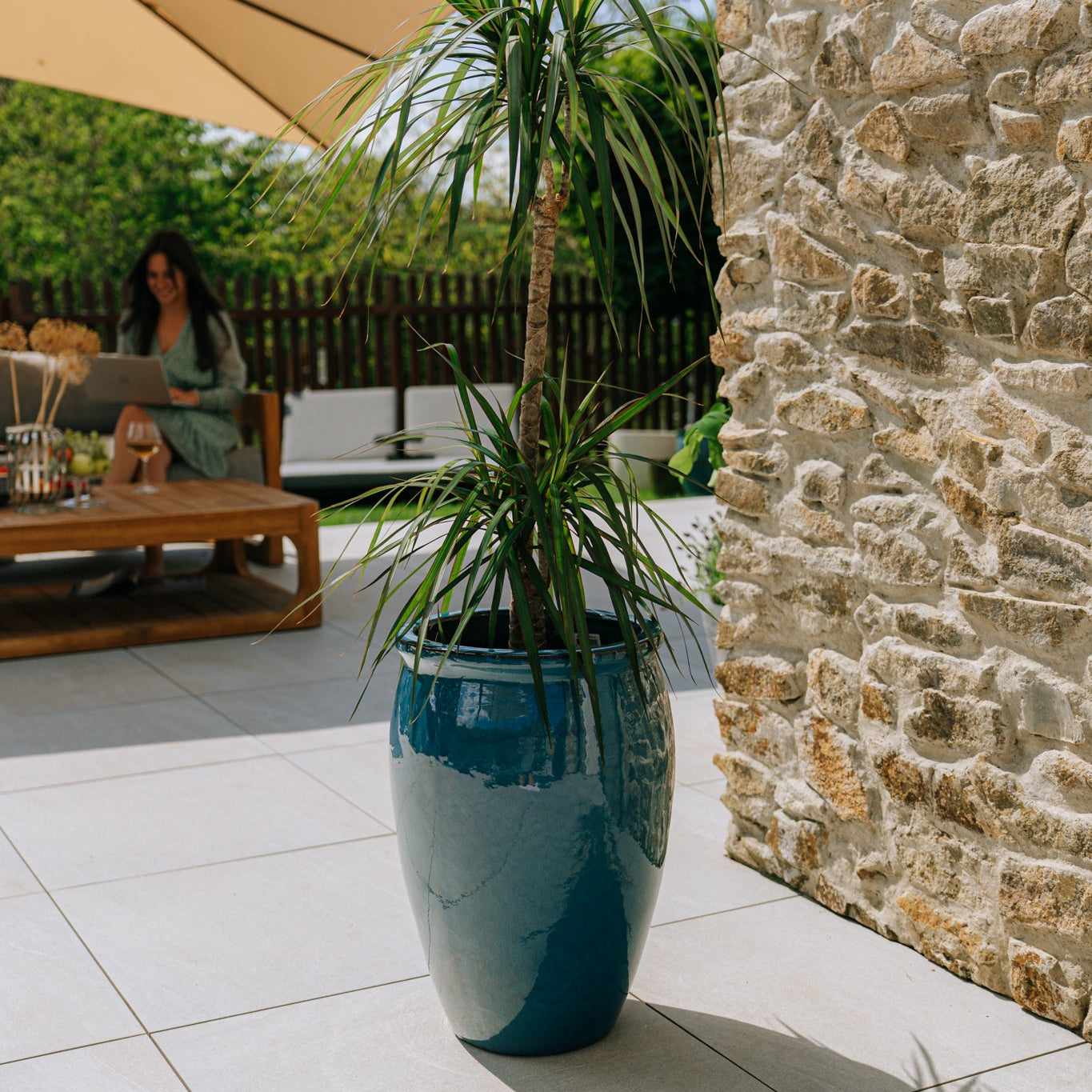 Keramik-Blumentopf BACCHUS – Azurblau