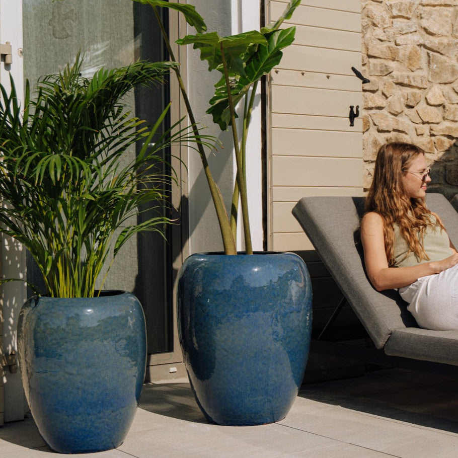 Provencelia Pflanzkübel GALILEE Meeresblau – glasierte Keramik, Anduze-Stil