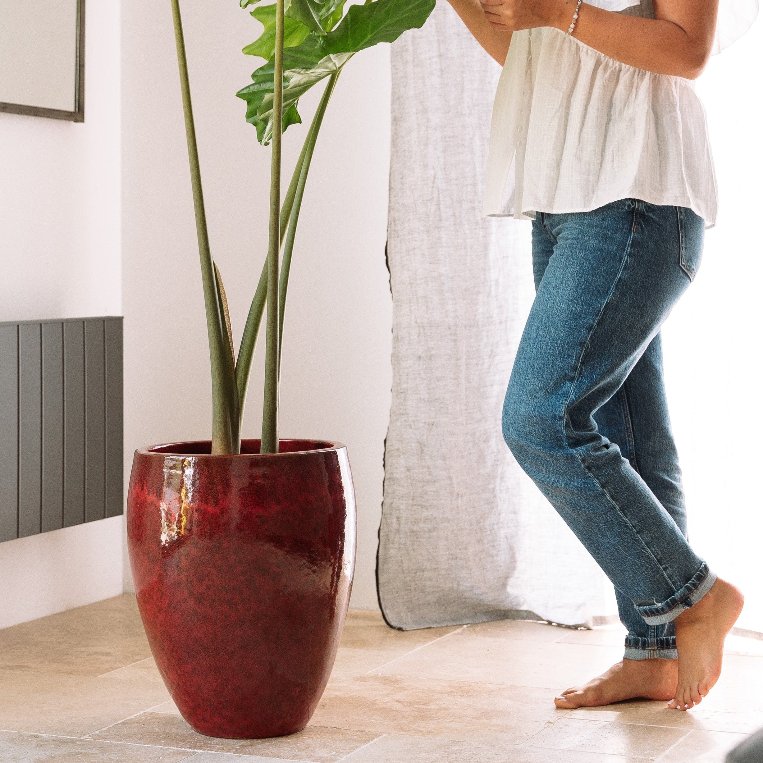 Keramik-Blumentopf POSEIDON - Tropenrot