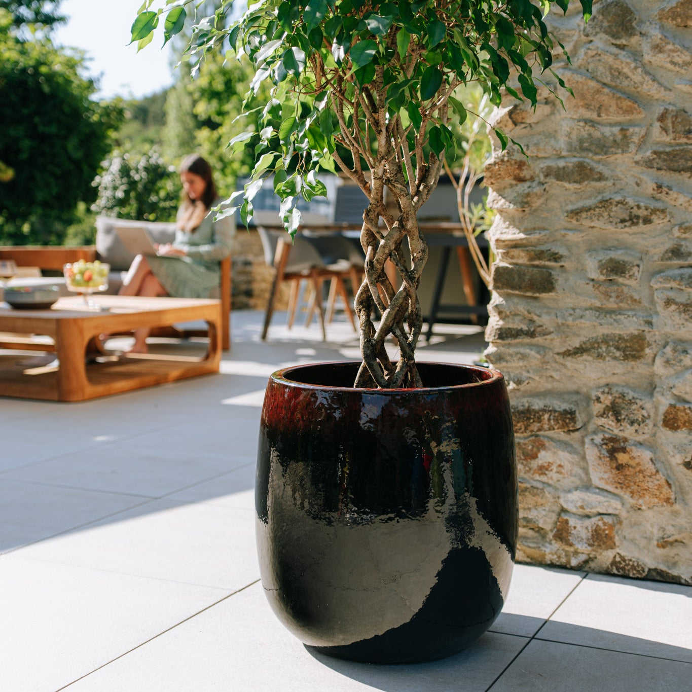 Keramik-Blumentopf SOCRATE - Schwarz-Rot