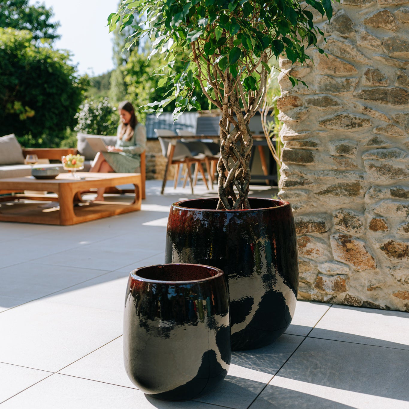 Keramik-Blumentopf SOCRATE - Schwarz-Rot