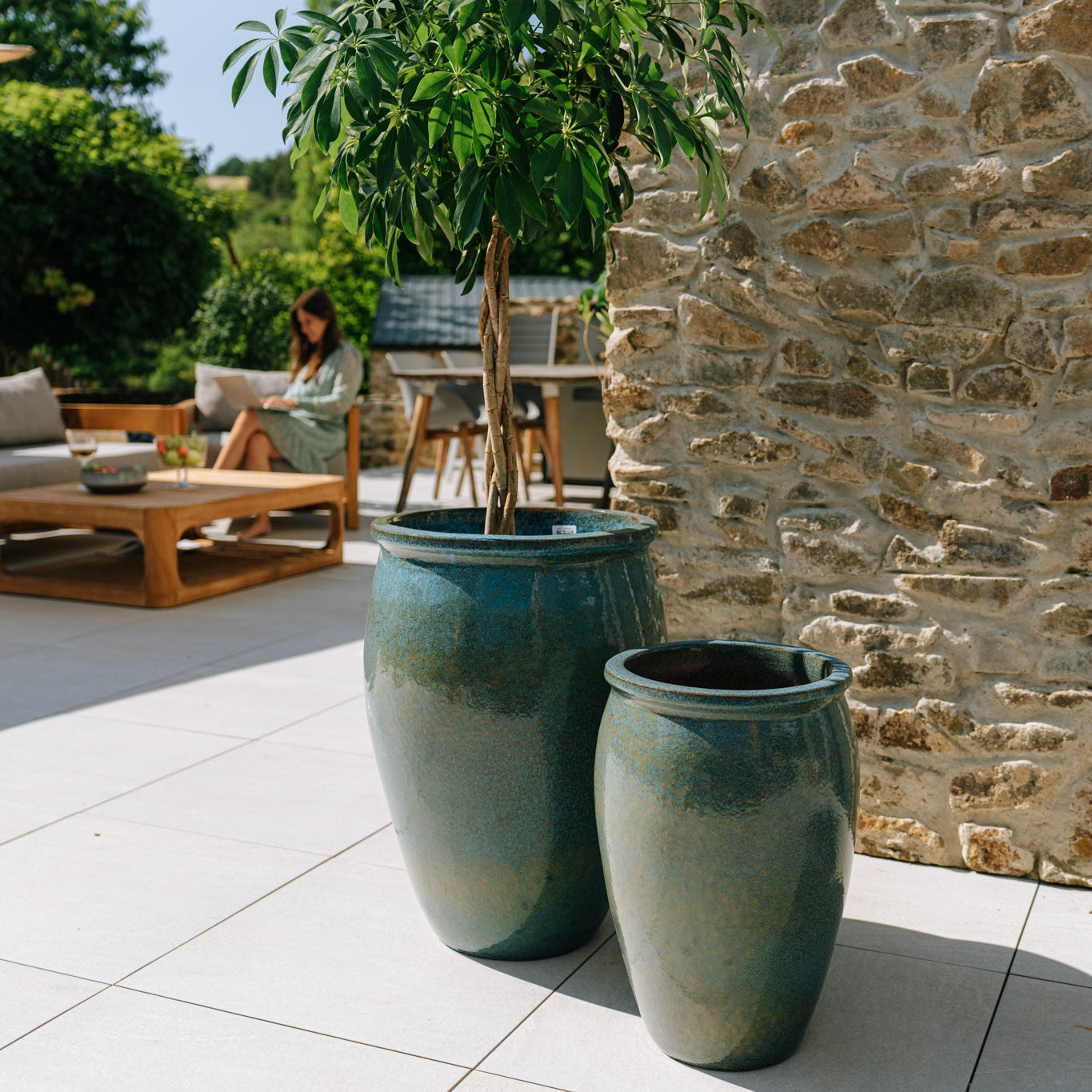 Keramik-Blumentopf BACCHUS - Stahlblau