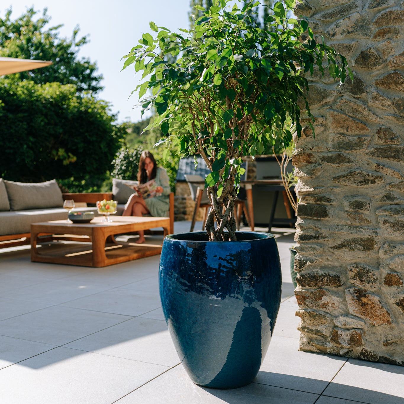 Keramik-Blumentopf POSEIDON - Meeresblau