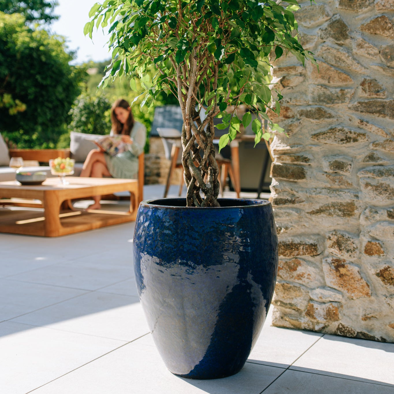 Keramik-Blumentopf POSEIDON - Meeresblau