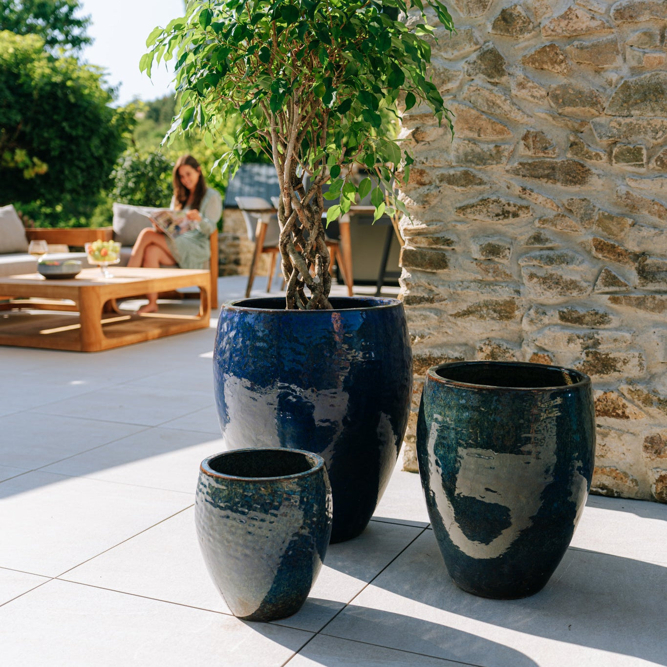 Keramik-Blumentopf POSEIDON - Meeresblau