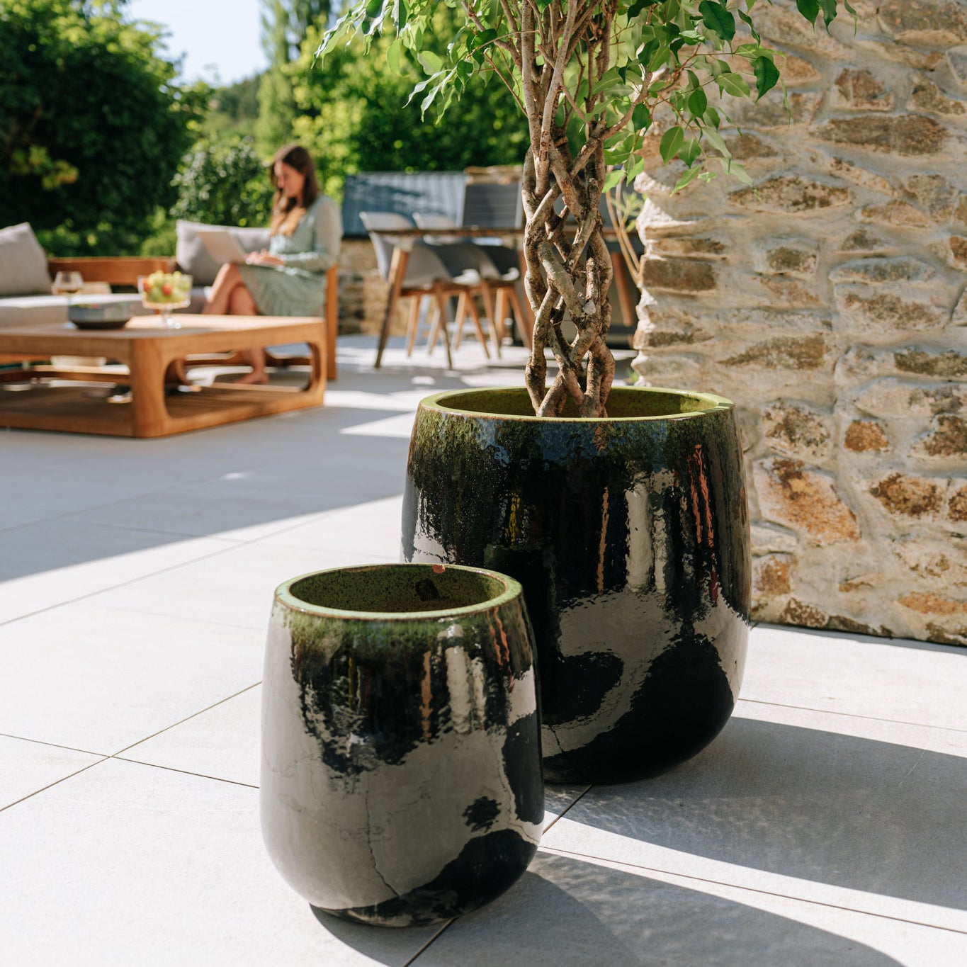 Keramik-Blumentopf SOCRATE - Schwarz/Grün