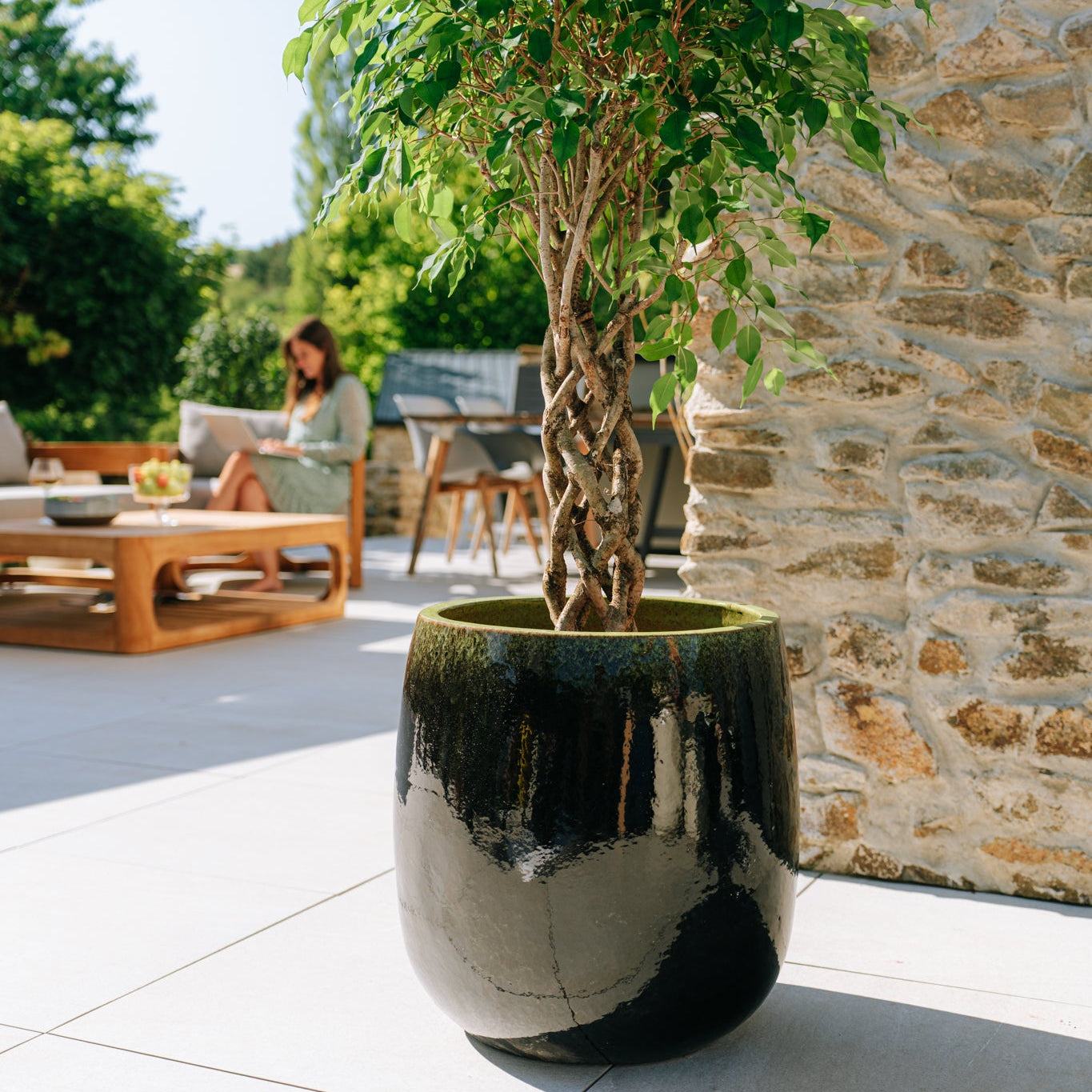 Keramik-Blumentopf SOCRATE - Schwarz/Grün