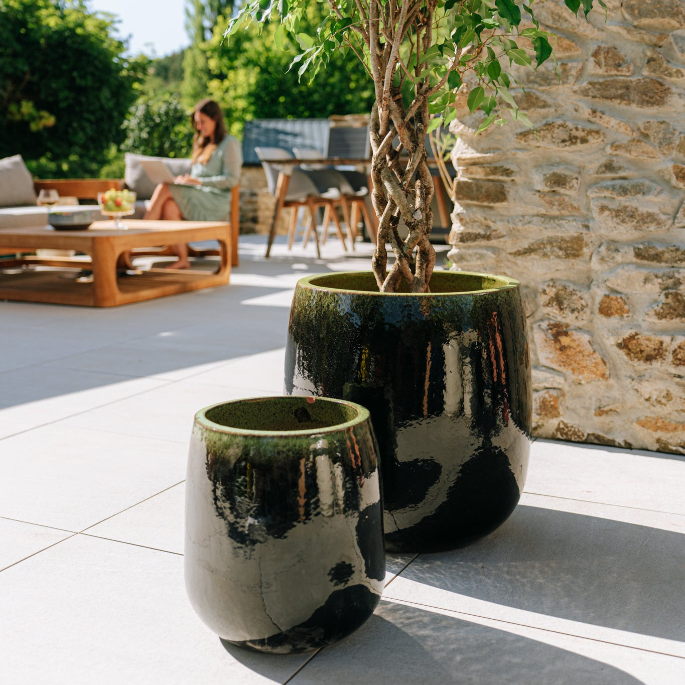 Keramik-Blumentopf SOCRATE - Schwarz/Grün