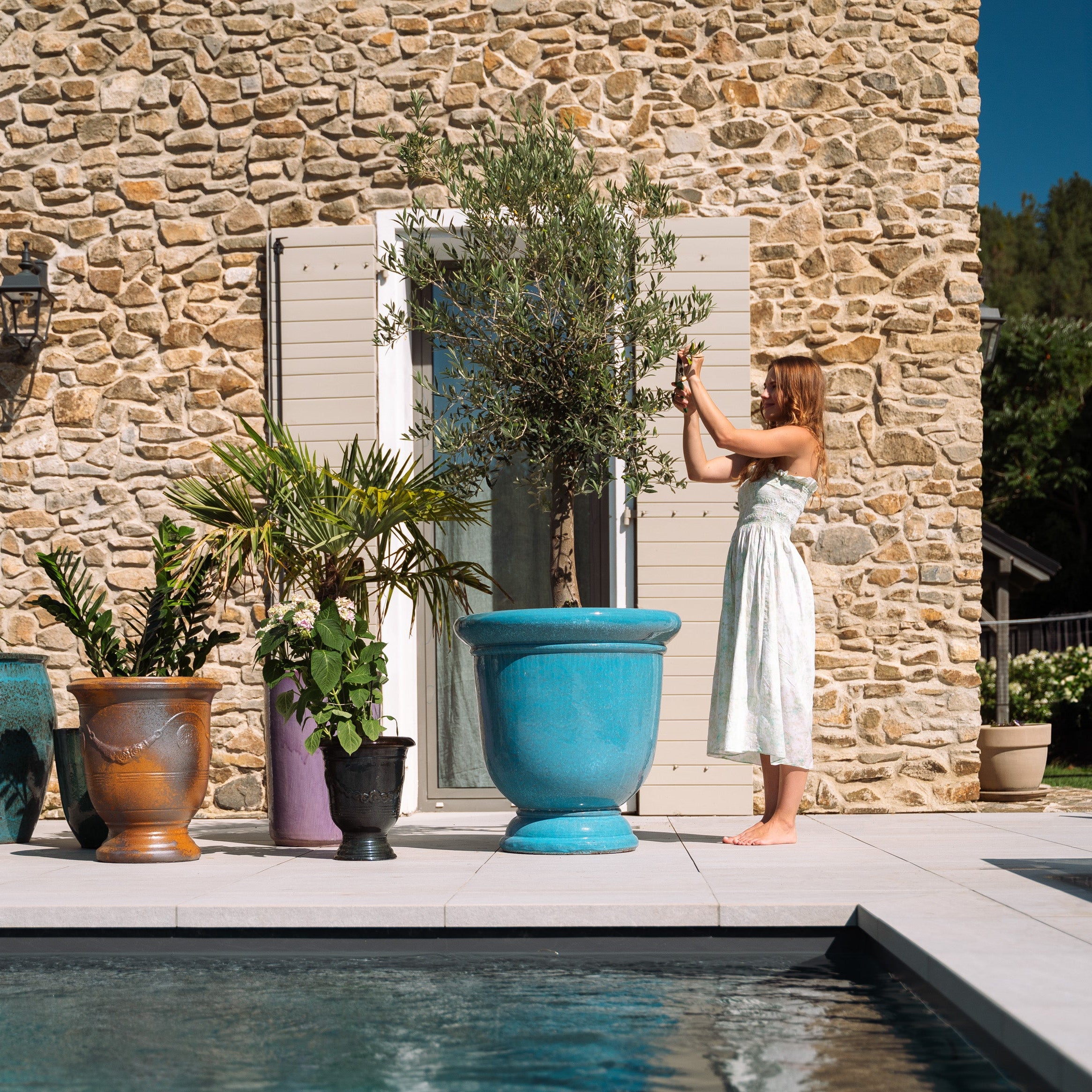 XXL Keramik-Pflanzkübel TITAN - Stahlblau