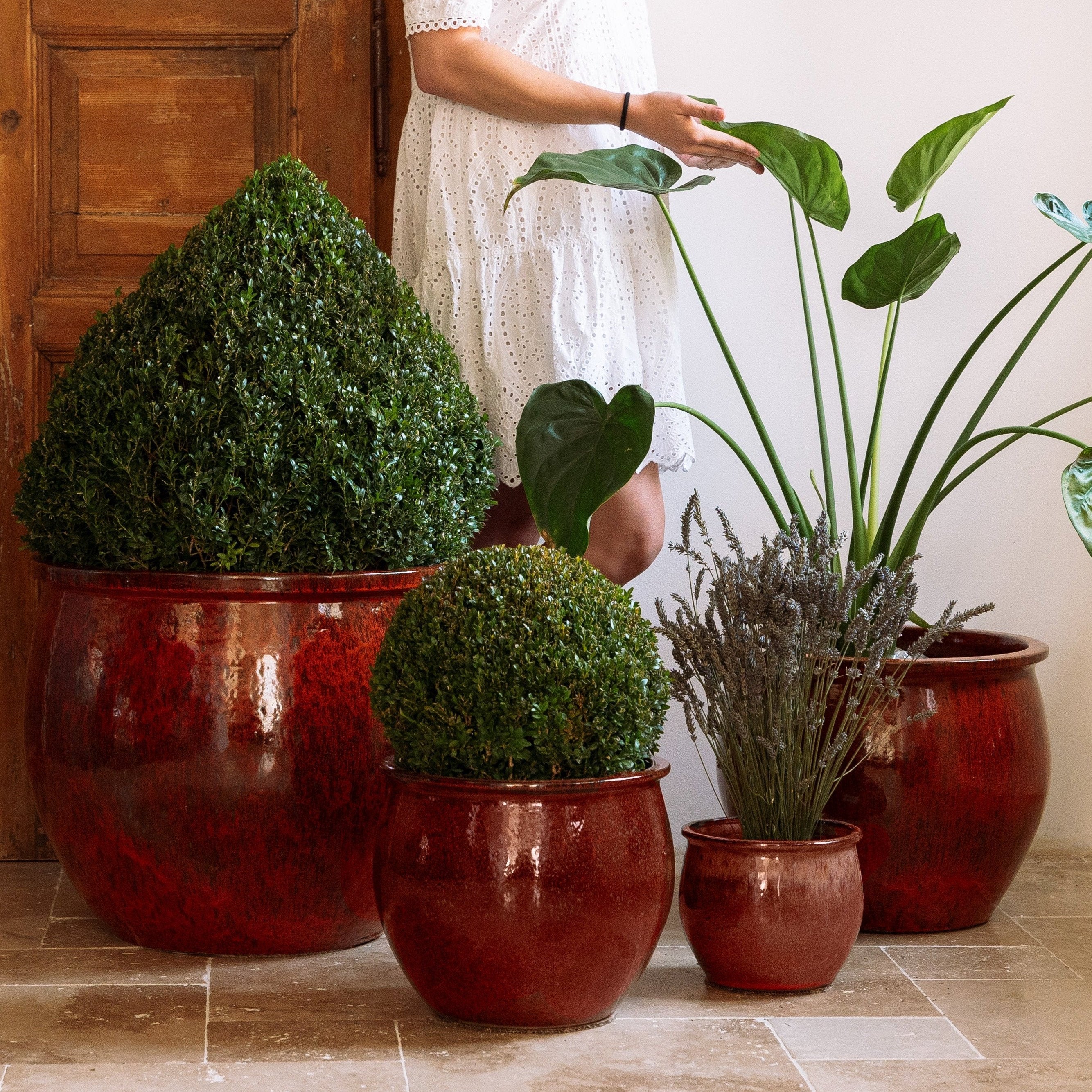 Provencelia Pflanzkübel NEWTON Herbstorange – glasierte Keramik, Anduze-Stil