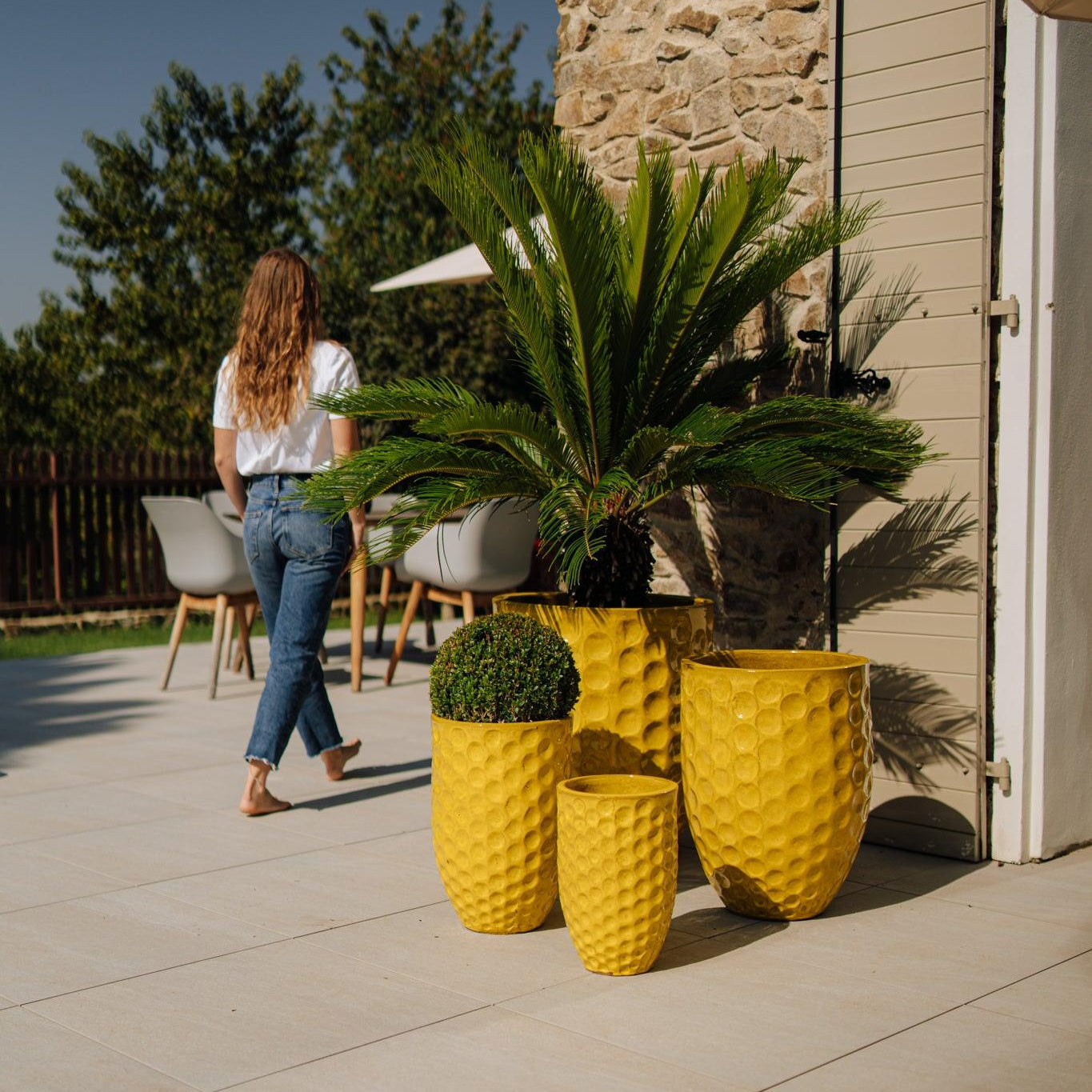 Blumentopf MEROVEE Gelb – handgefertigte Keramik, XXL bis 68 cm
