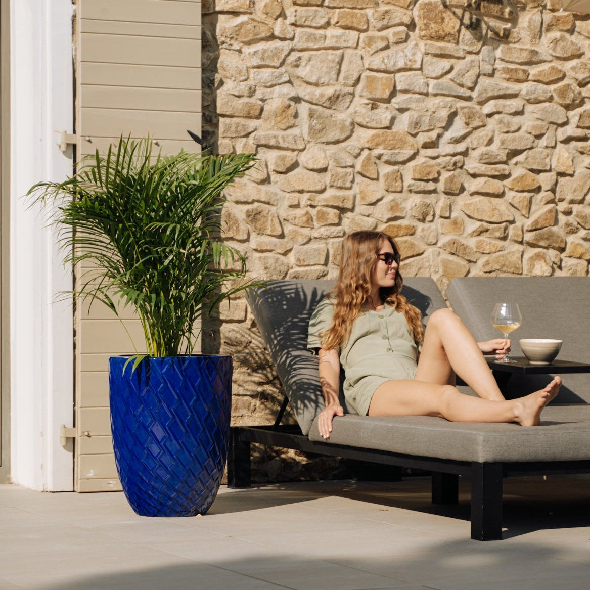 Großer Keramik-Pflanzkübel ZEUS - Antikblau