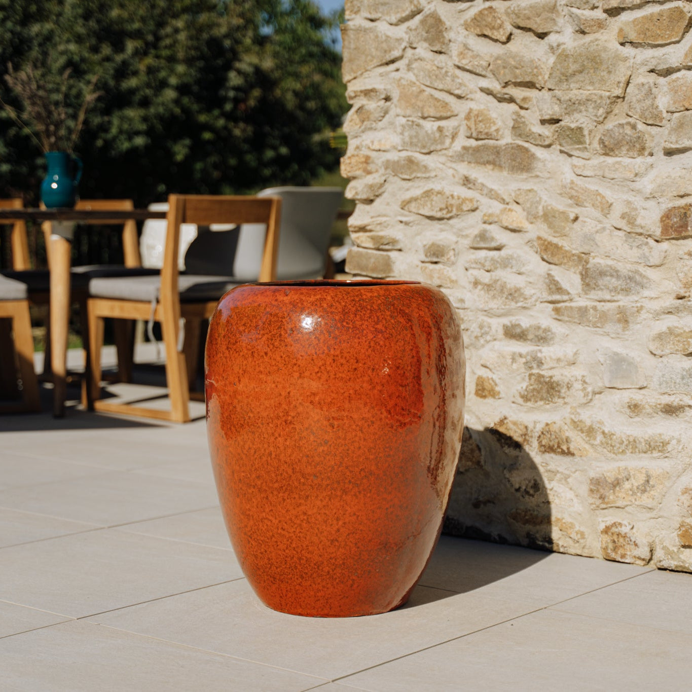 Provencelia Pflanzkübel GALILEE Herbstorange – glasierte Keramik, Anduze-Stil