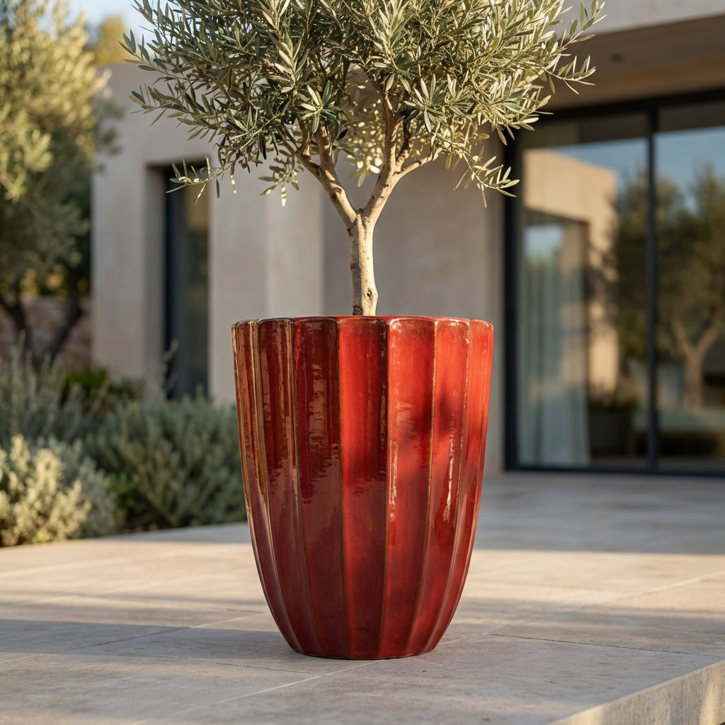 Keramický květináč Hugo císařsky červený, ručně vyráběný glazovaný květináč z terakoty