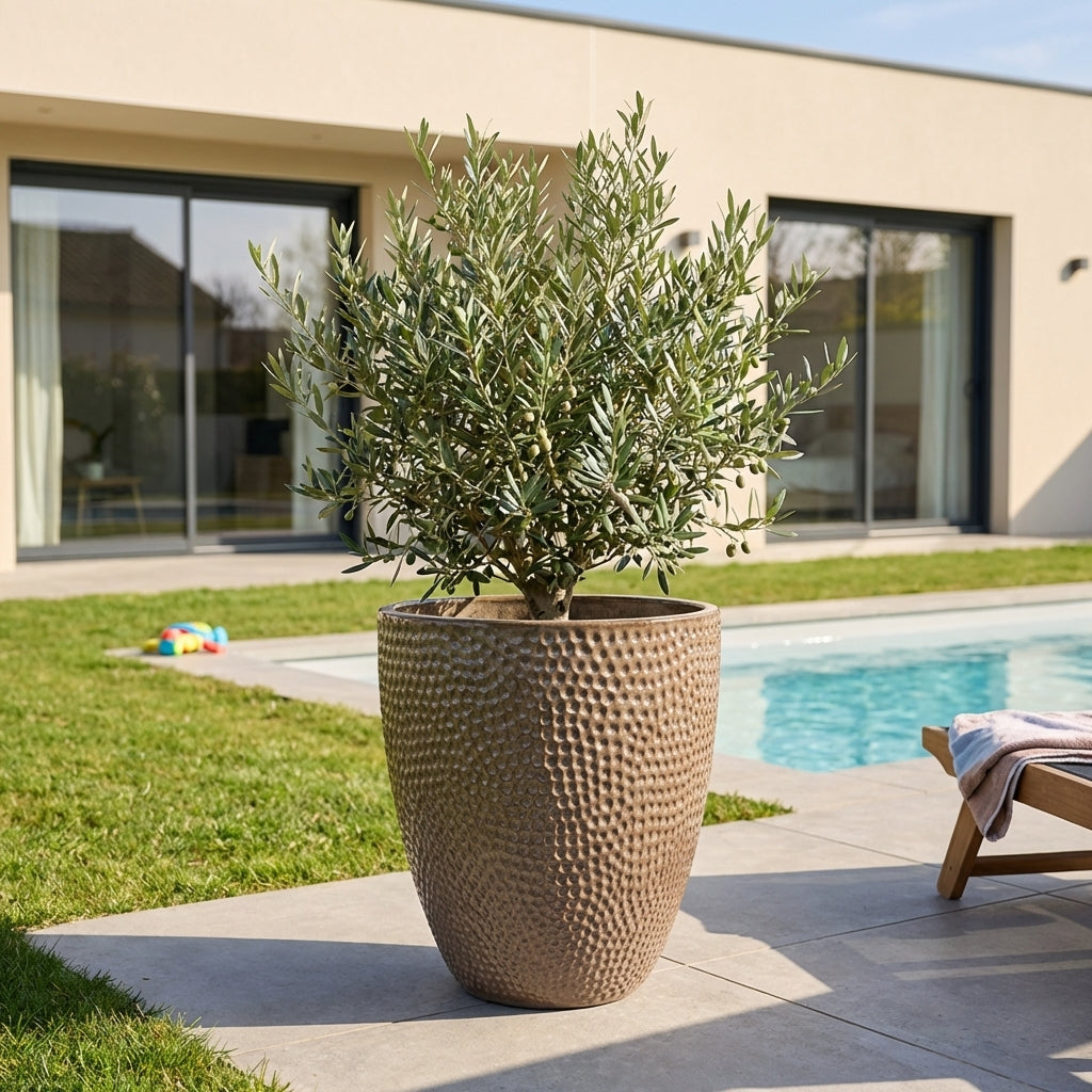 Ručně vyráběný glazovaný keramický květináč Cigaline z terakoty v barvě broušená bronz