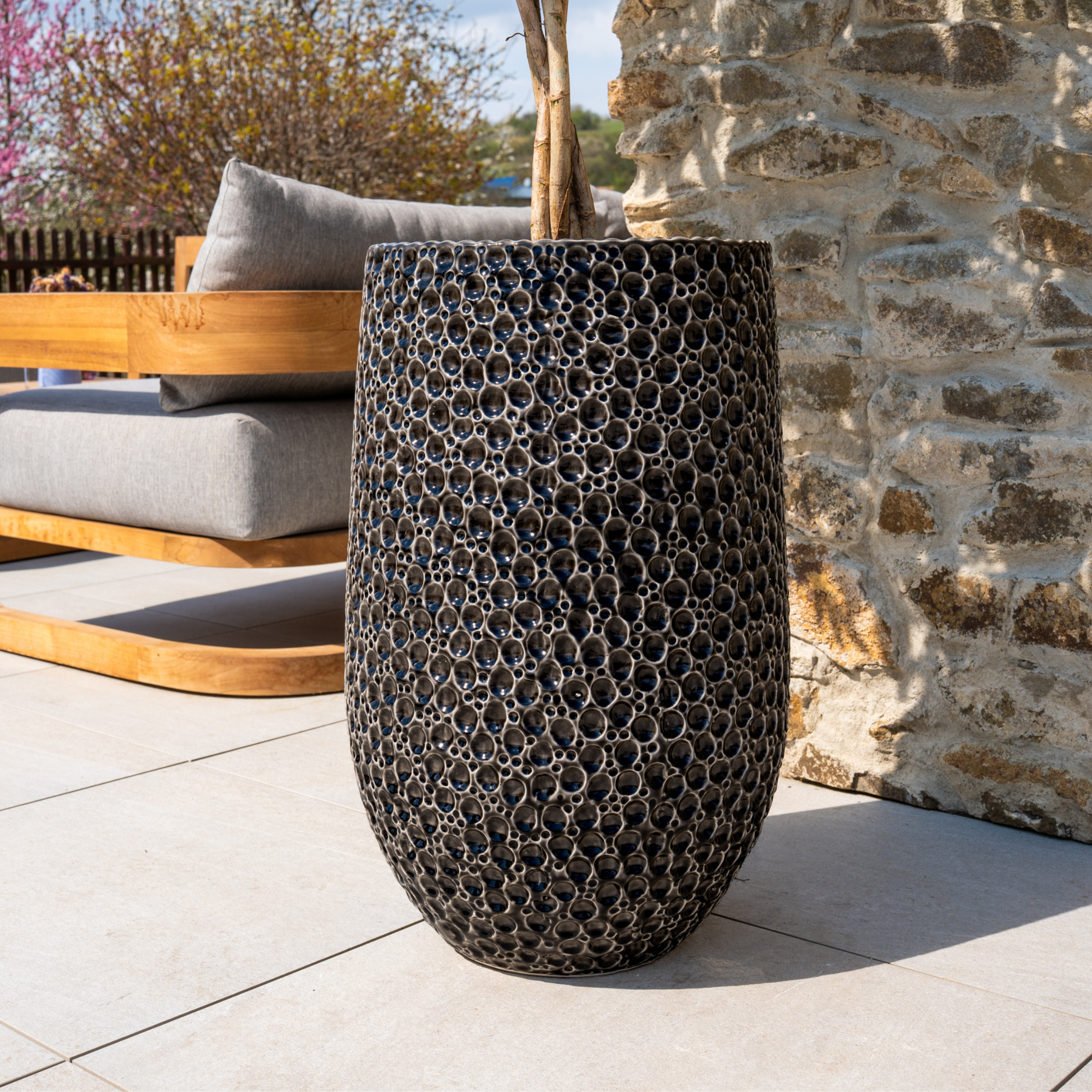 Blumentopf PARIS Černá – handgefertigte Keramik, XXL bis 68 cm