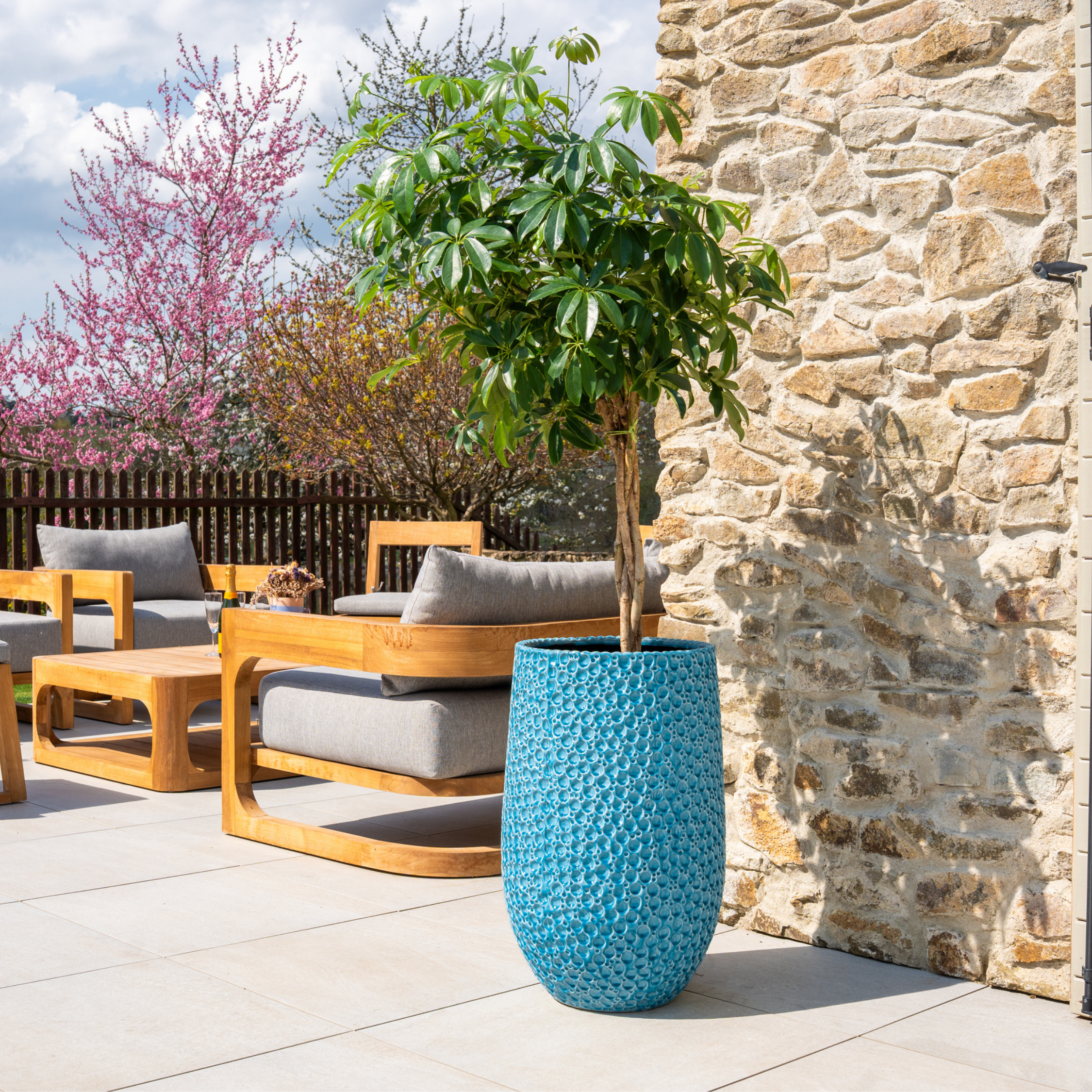 Blumentopf Keramik groß Hellblau – winterhart für draußen