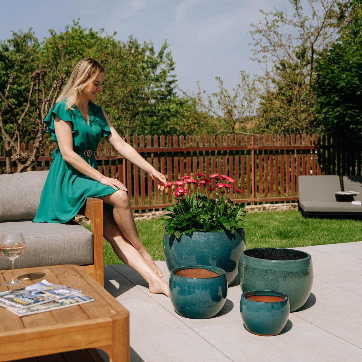 ROMULUS Jadegrün Keramik-Topf – Provencelia, für Garten und Terrasse