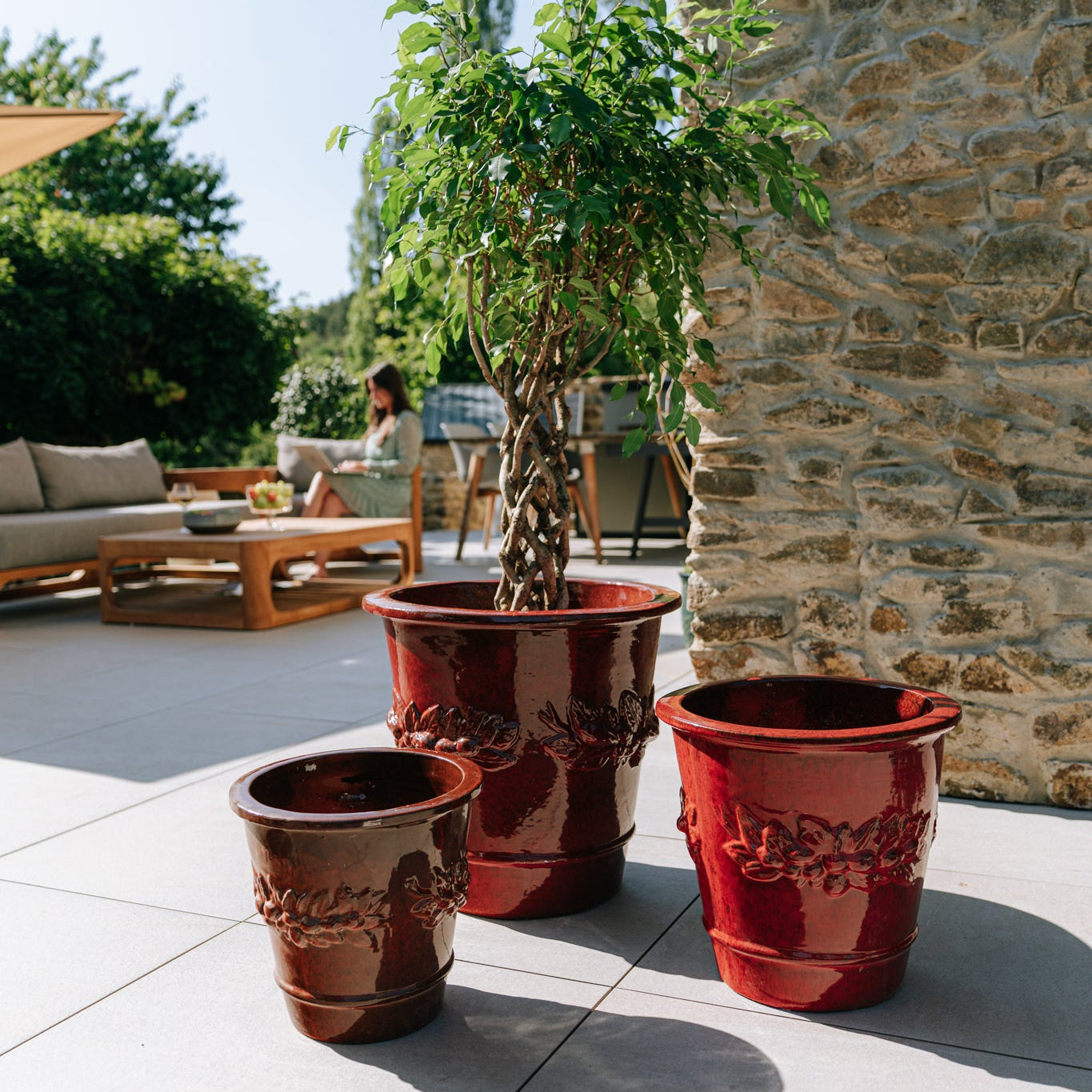 Keramik-Blumentopf ROUSSEAU - Tropenrot