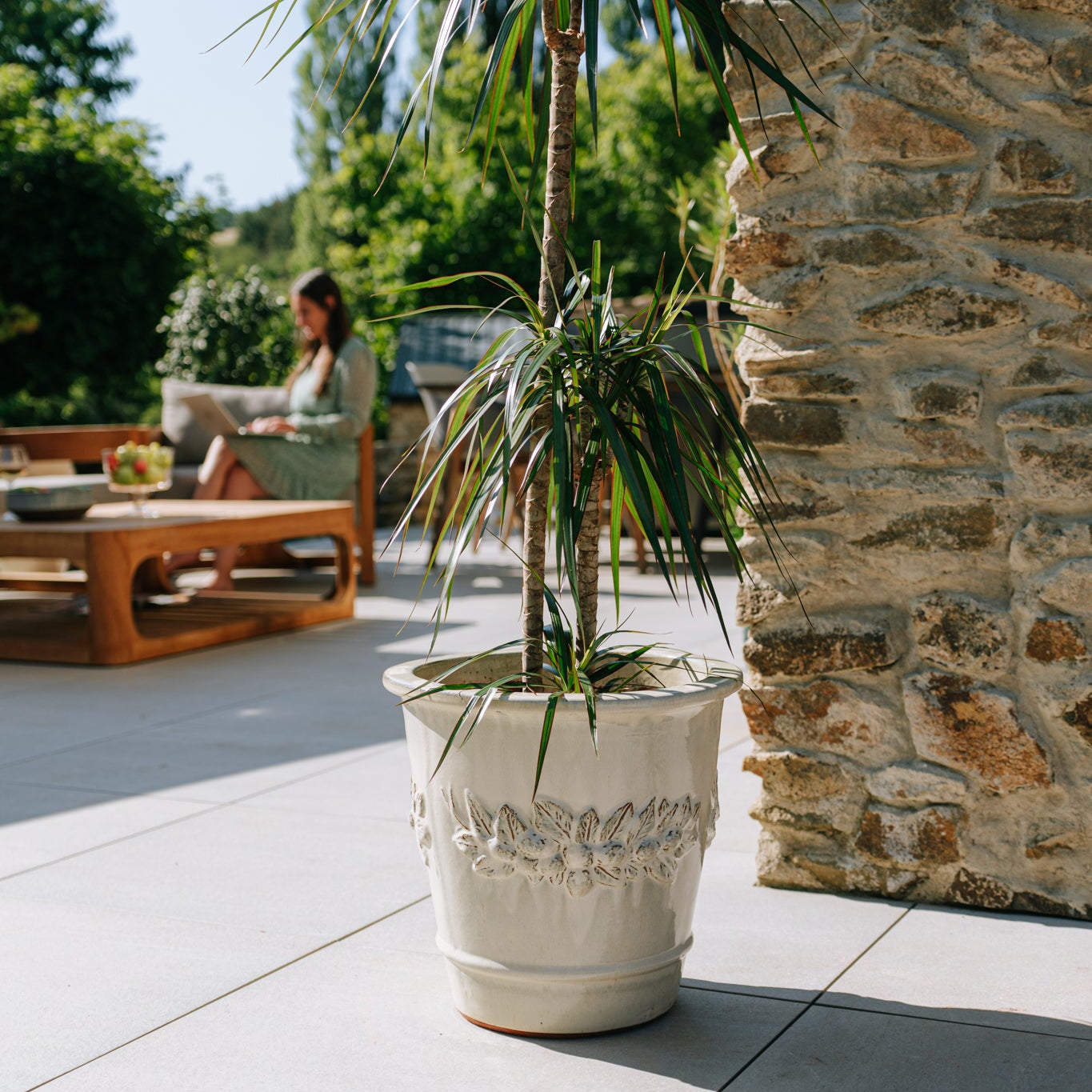 Keramik-Blumentopf ROUSSEAU - Cremefarben