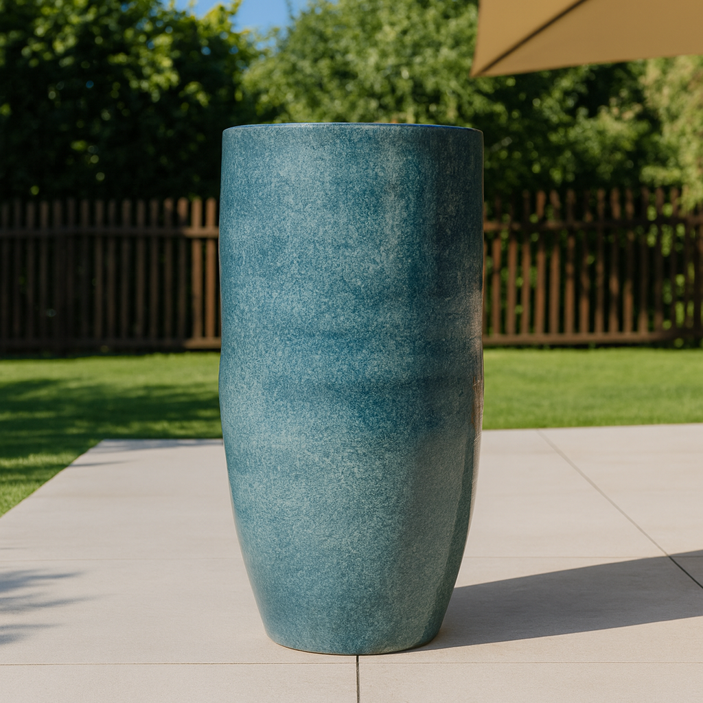 Provencelia Pflanzkübel ATHENA Hellblau – glasierte Keramik, Anduze-Stil