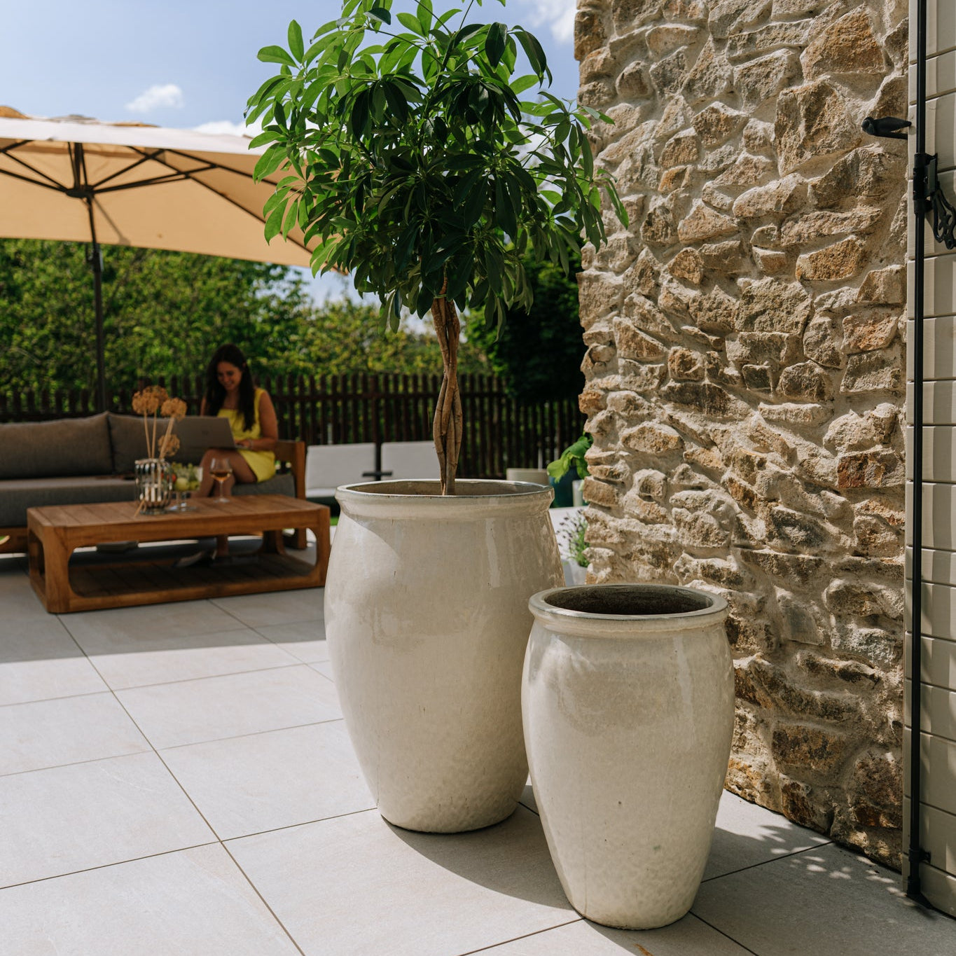 Keramik-Blumentopf BACCHUS - Cremefarben