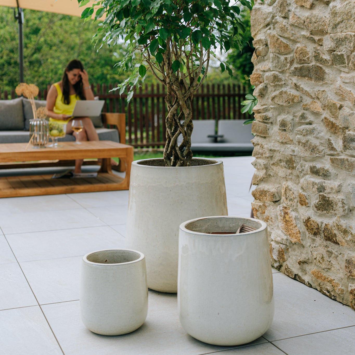 Provencelia květináč DIANE krémová – glazovaná terakota, styl Anduze