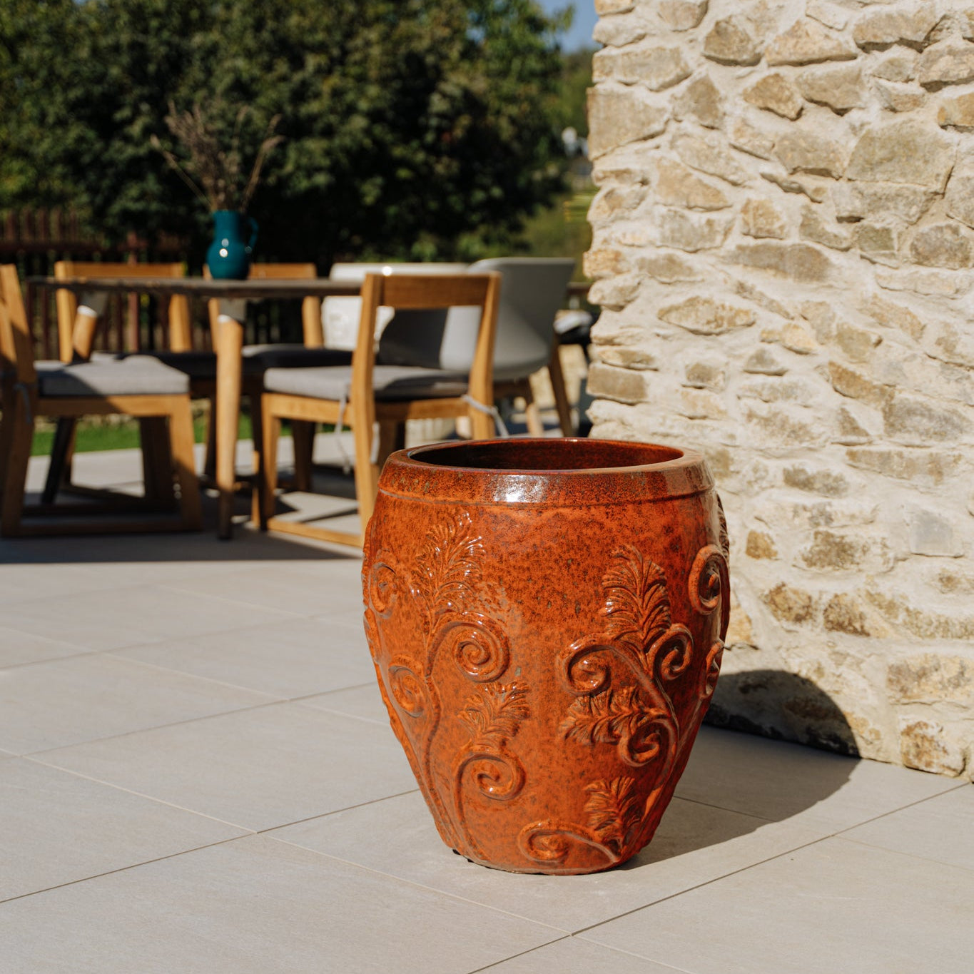 Provencelia Pflanzkübel GAIA Herbstorange – glasierte Keramik, Anduze-Stil