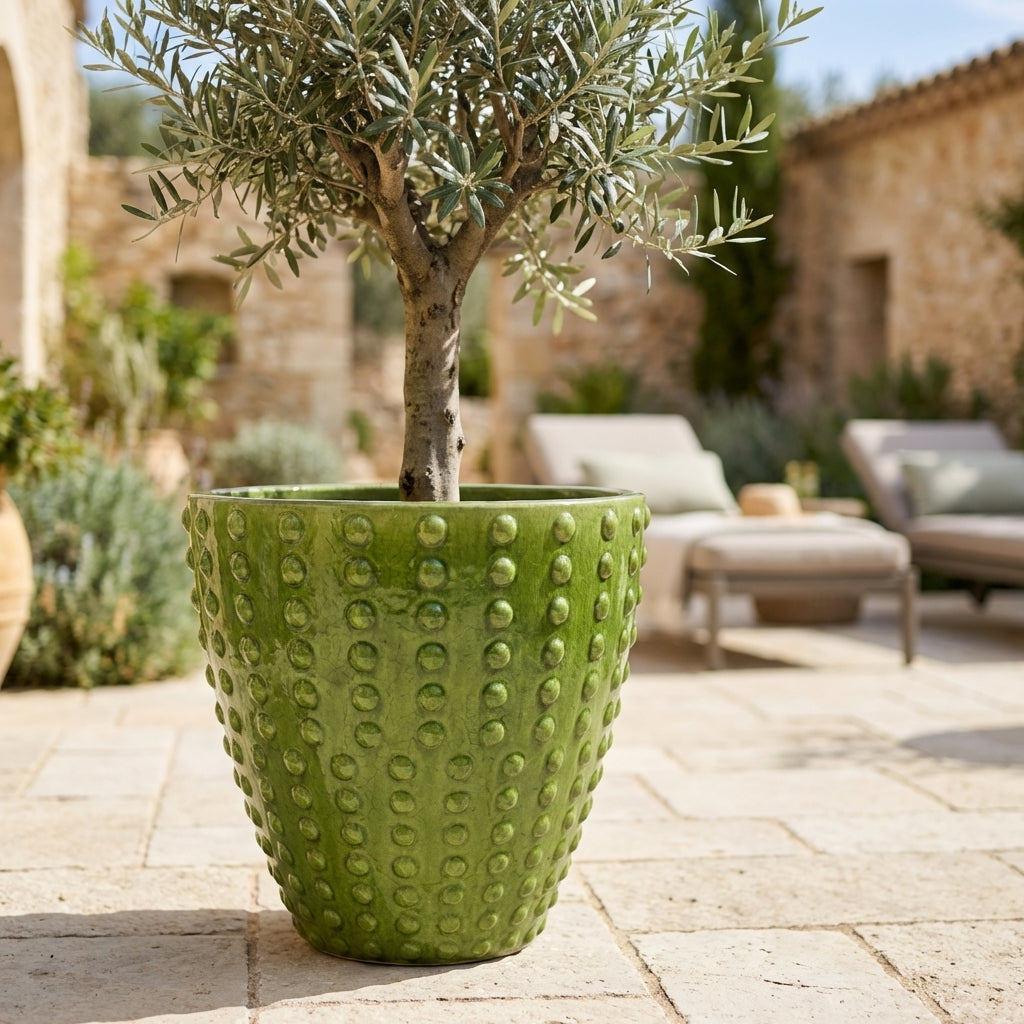 ATTILA Keramik Pflanzkübel Grün – wetterfest, für Innen und Außen