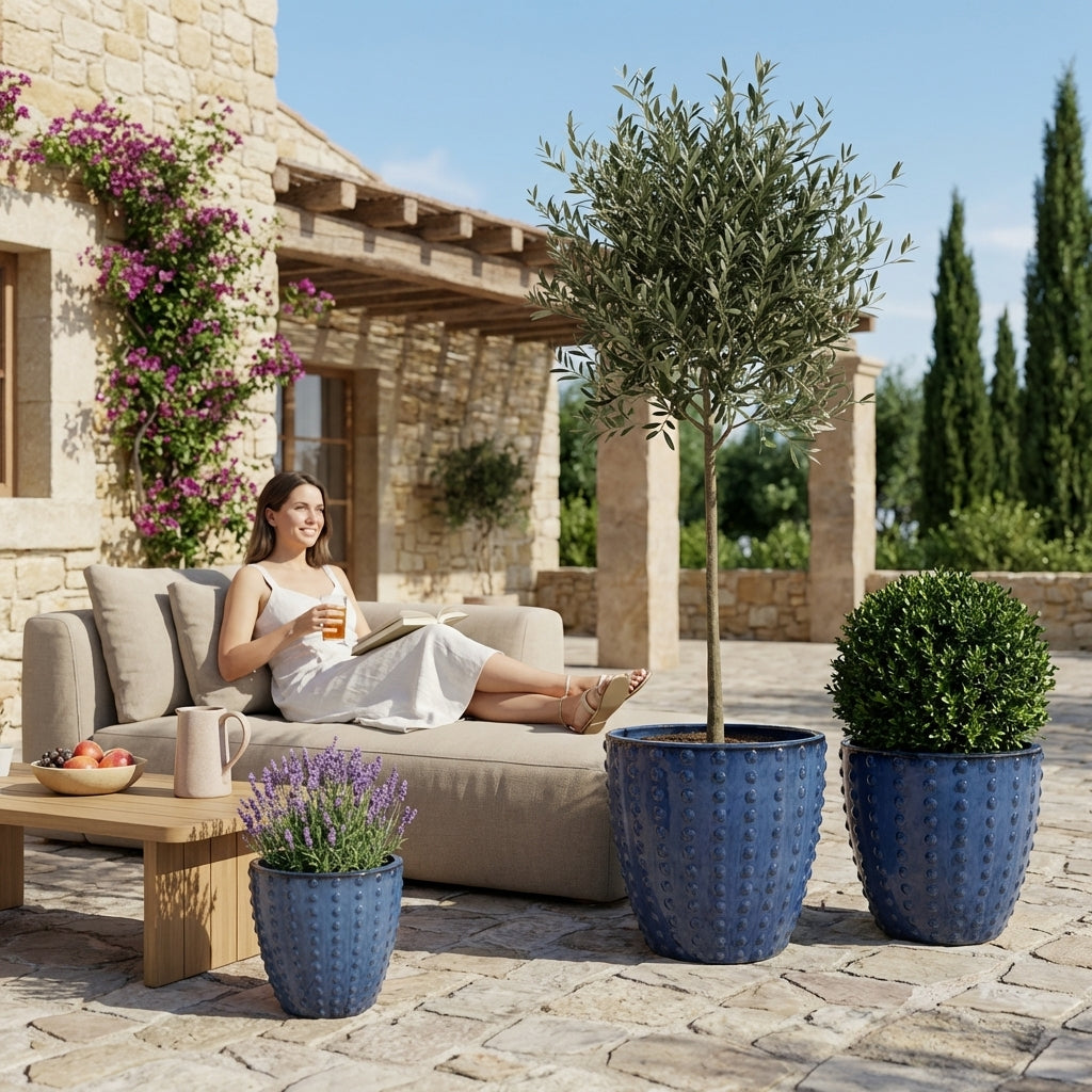 Keramický květináč Attila Anticky modrá – ručně vyráběný glazurovaný květináč z terakoty