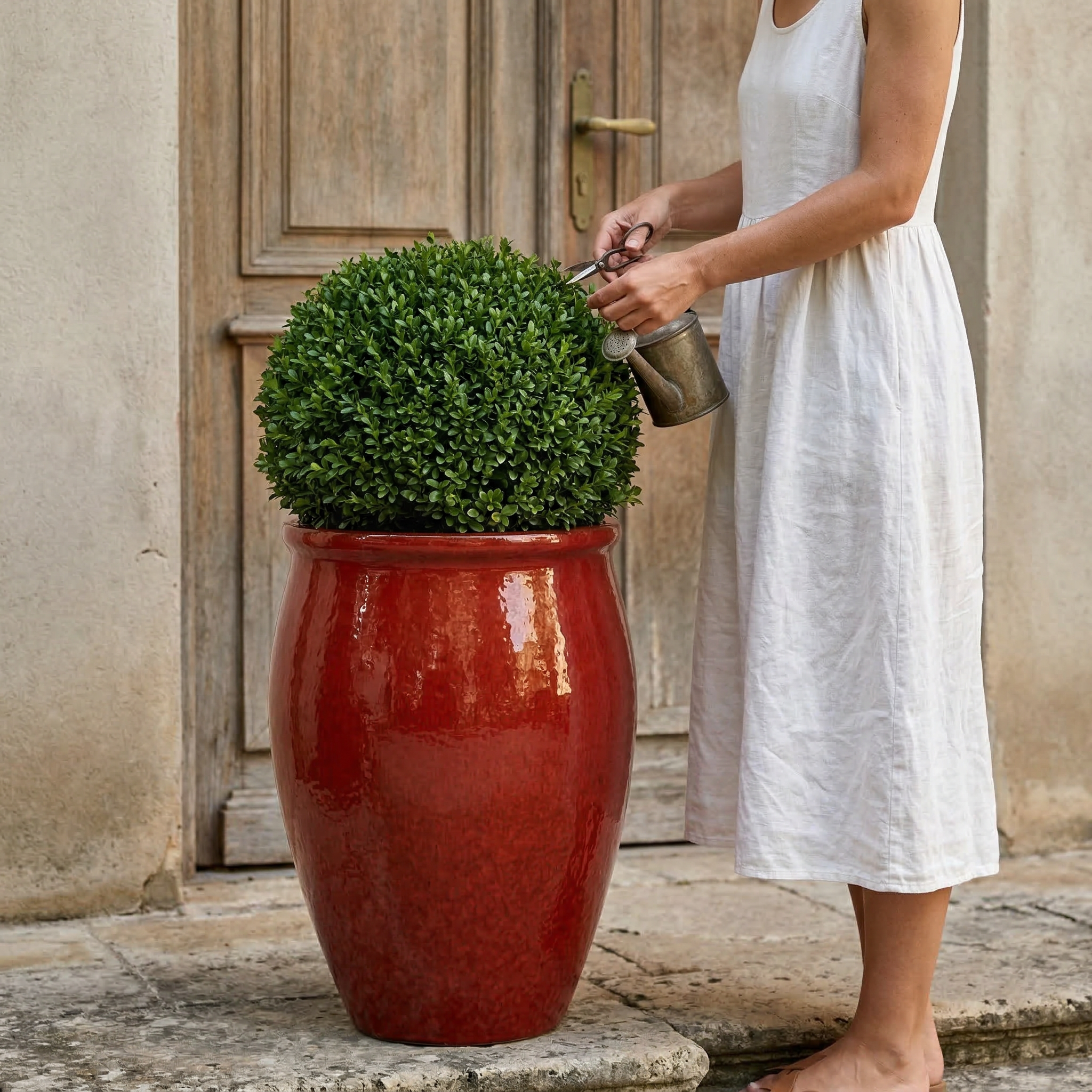Provencelia Pflanzkübel BACCHUS Tropenrot – glasierte Keramik, Anduze-Stil